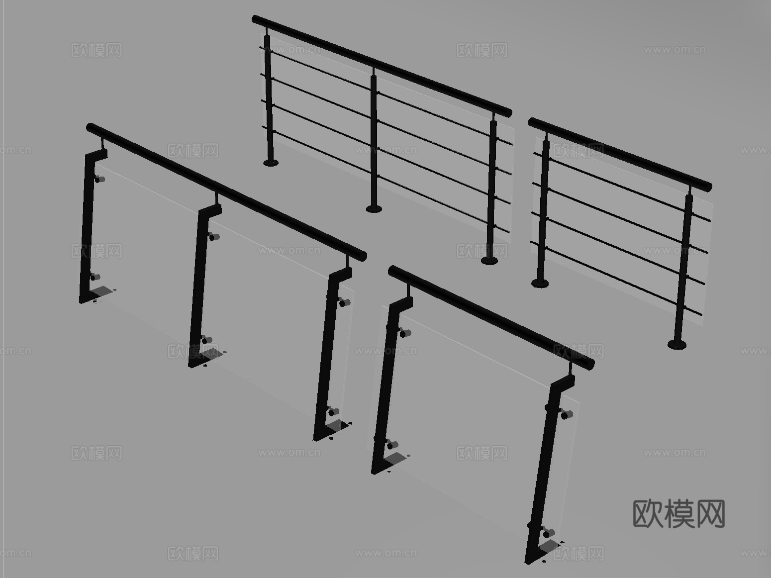 现代围栏护栏 玻璃栏杆 护栏 扶手 阳台护栏su模型