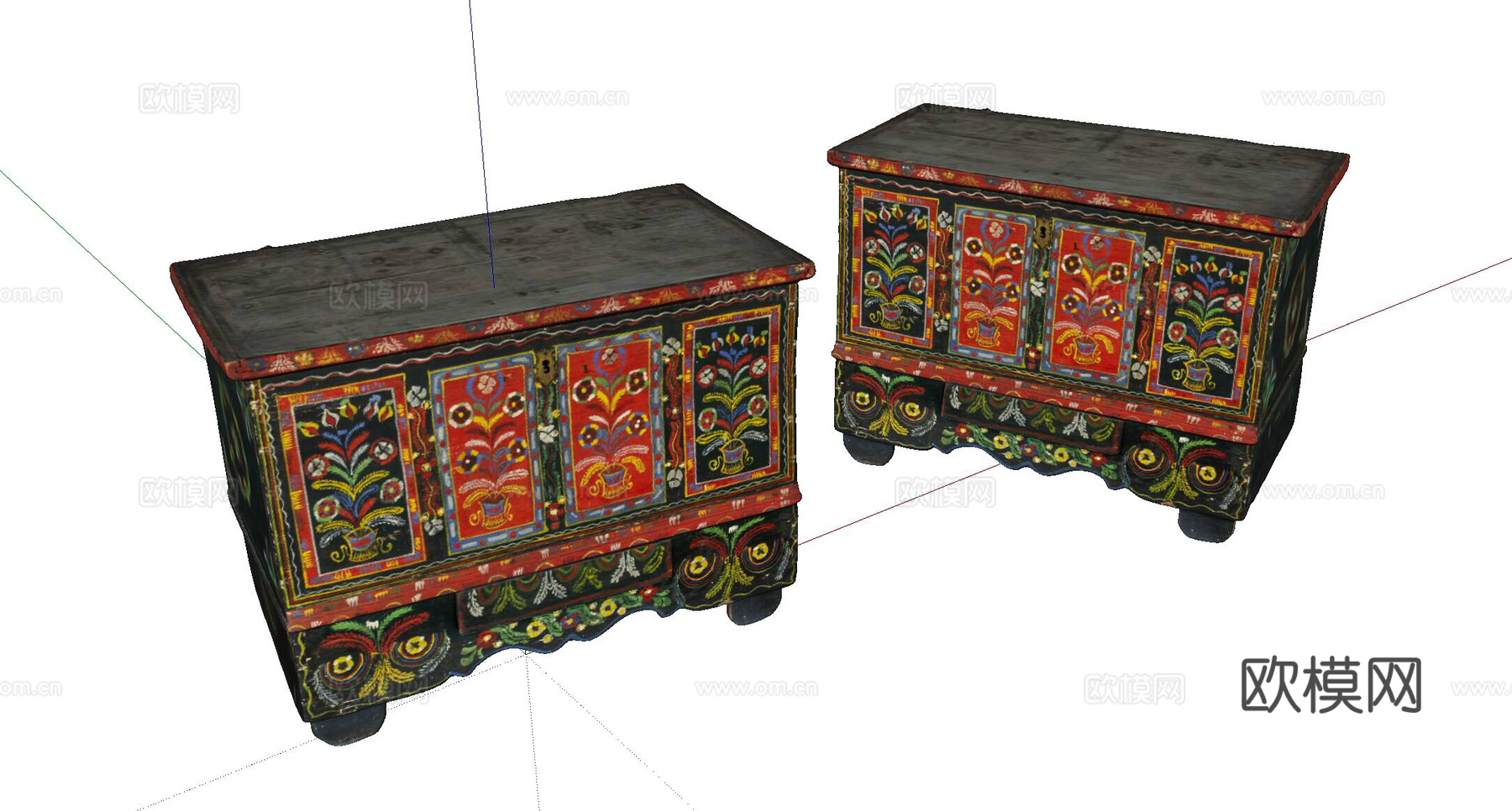 藏式风格矮柜 边柜su模型