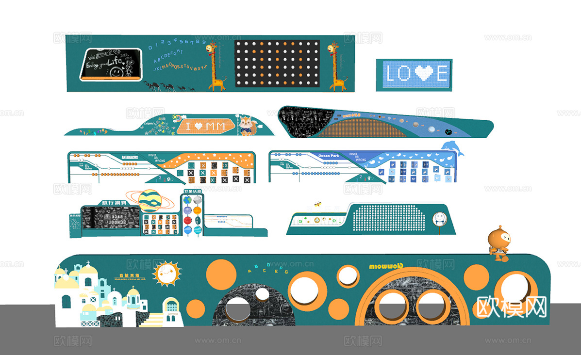 现代儿童互动景墙围墙su模型