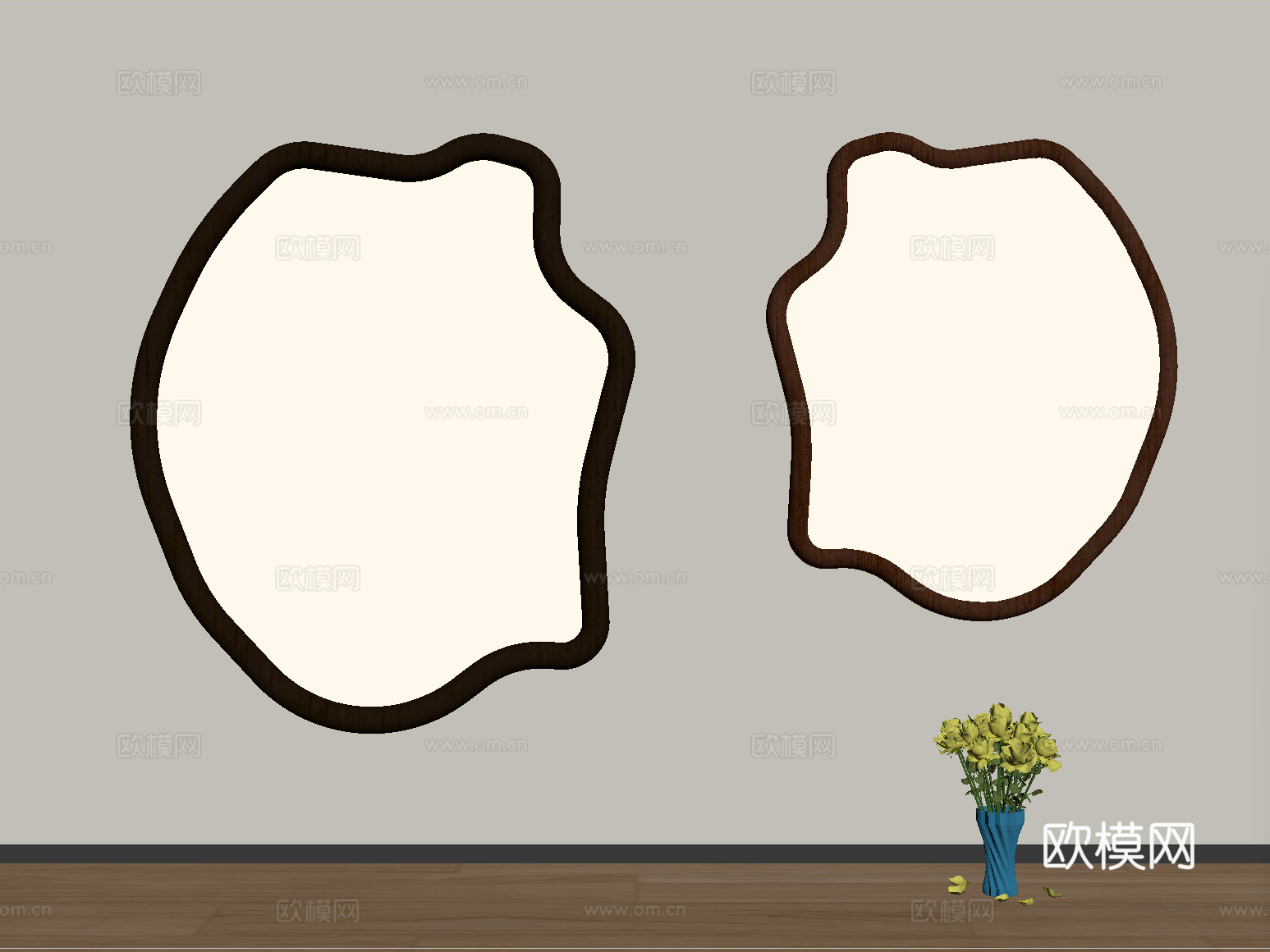 中古风镜子 化妆镜 装饰镜 落地镜su模型