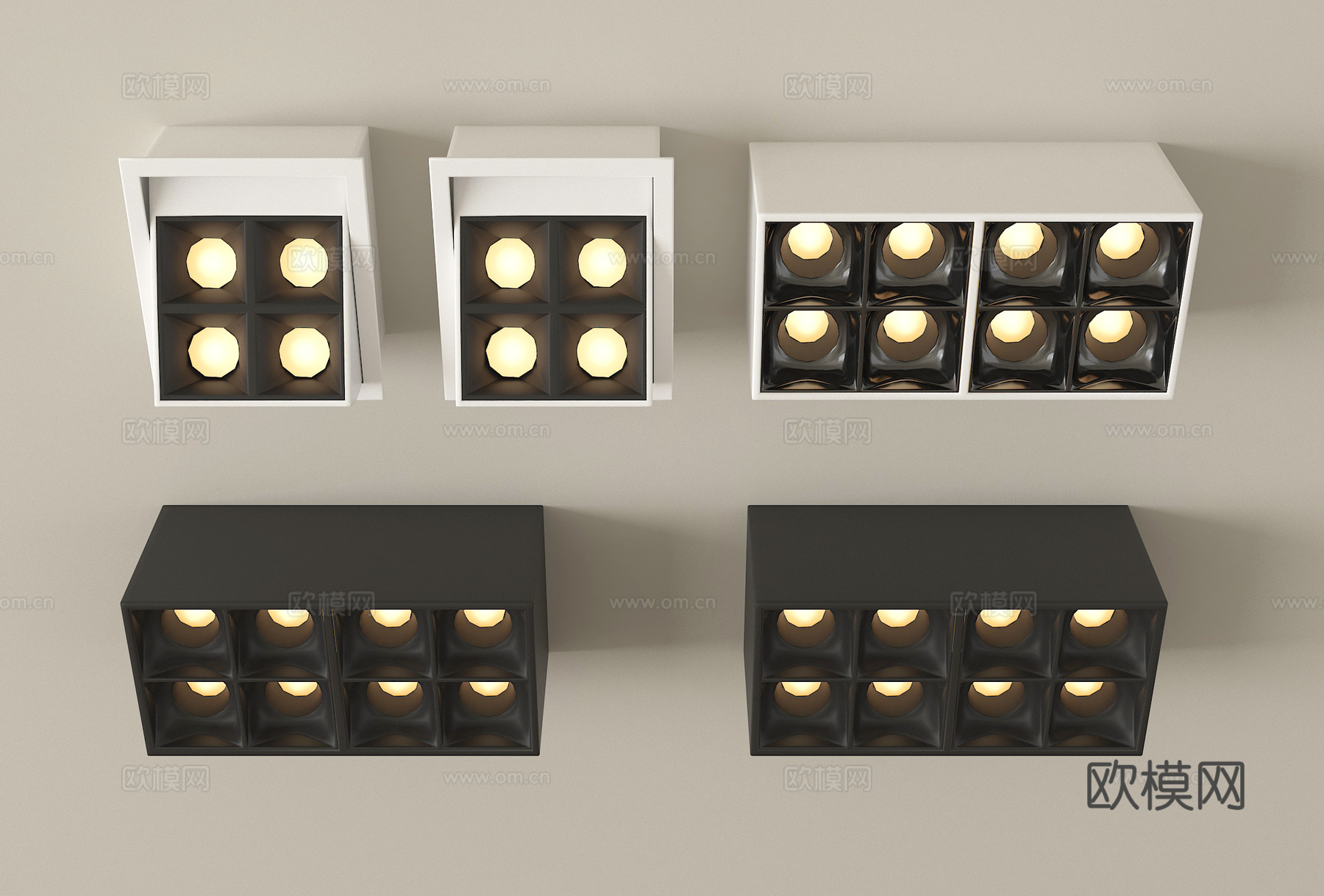 现代筒灯射灯 明装筒灯射灯 格栅灯su模型