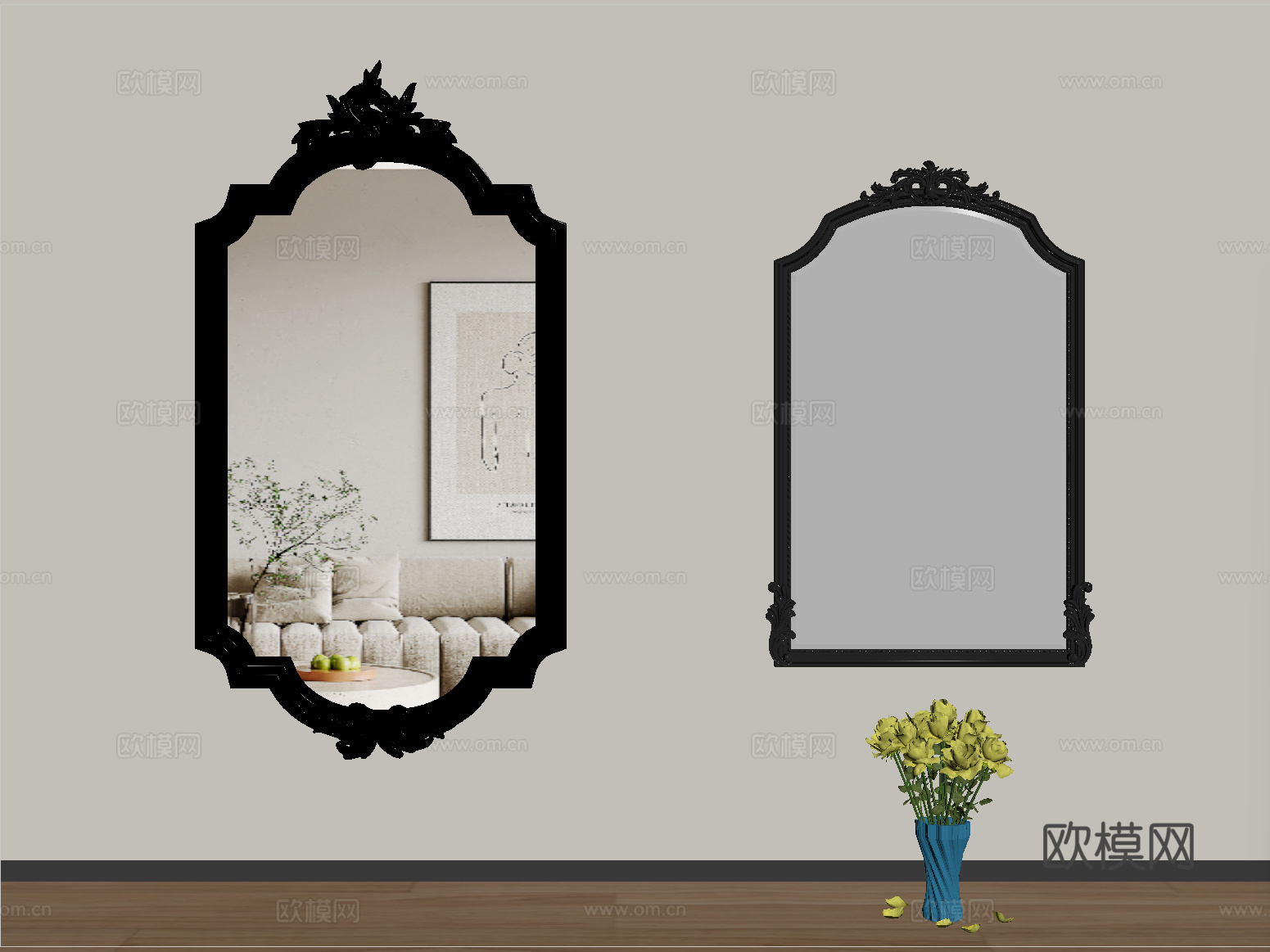 法式镜子 化妆镜 浴室镜 异形镜子 装饰镜su模型