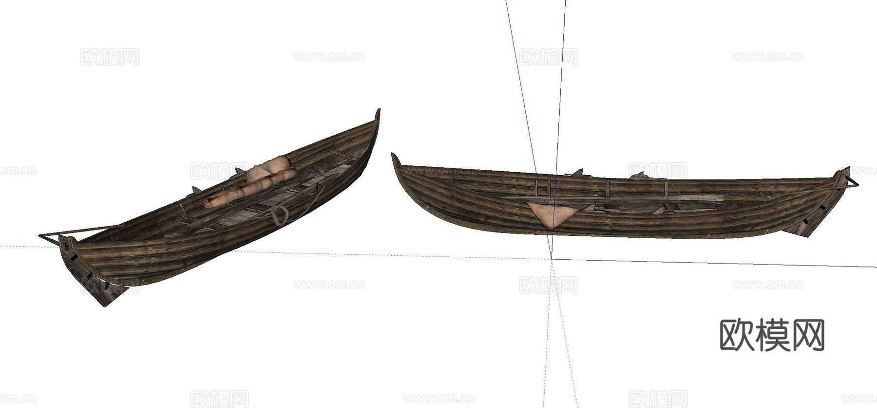 现代旧木船 小舟su模型