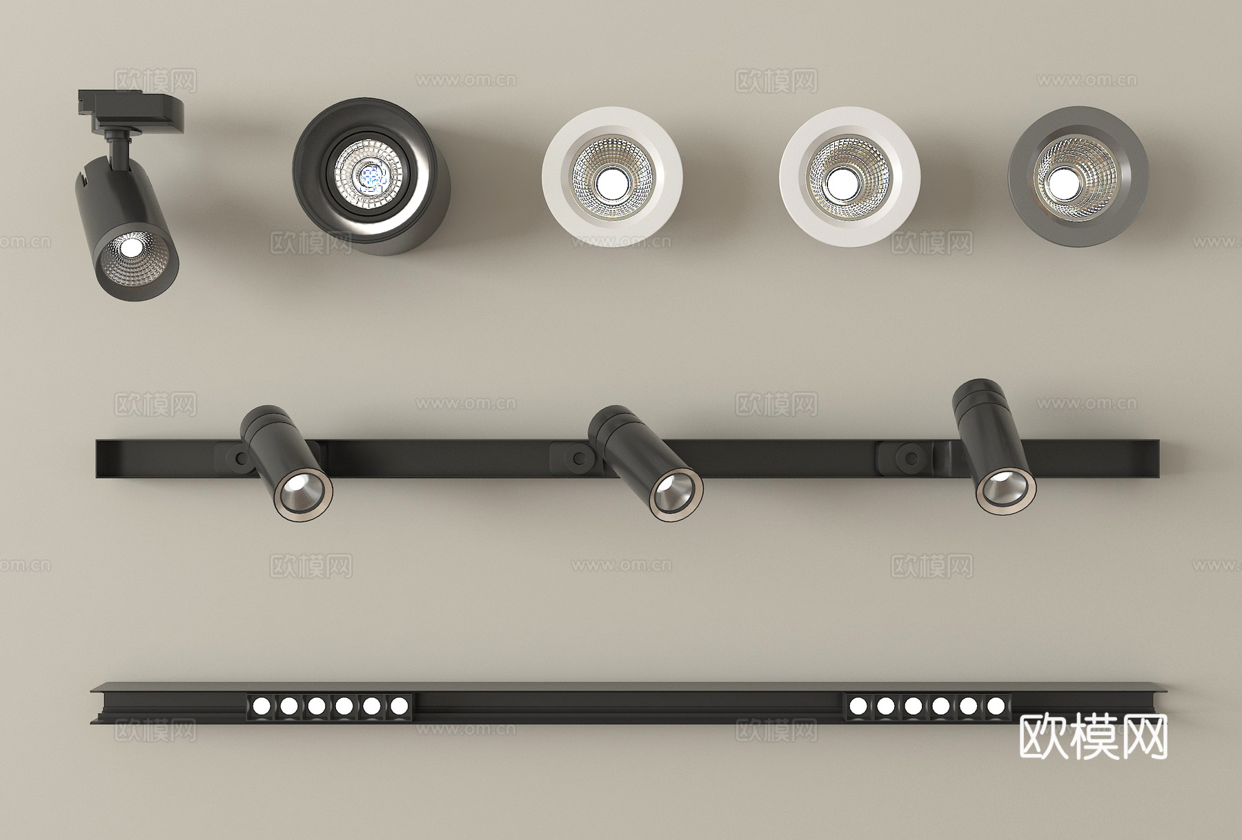 现代筒灯射灯 明装筒灯射灯 轨道式射灯 线性射灯3d模型下载