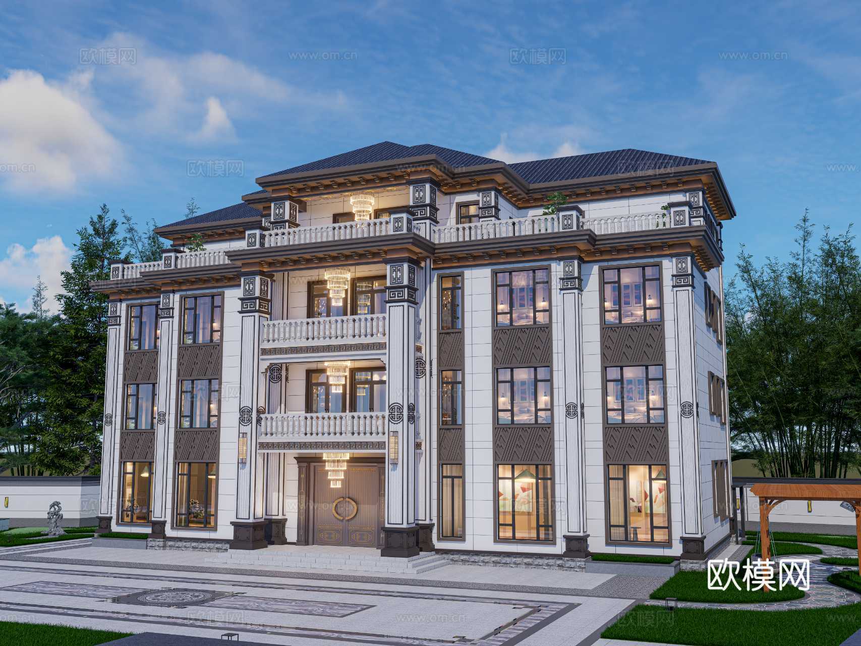 双拼/新中式风格/中式风格/su模型