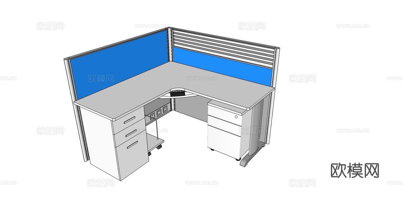 办公工位 办公班台 办公家具 工位 转角工位 文件柜su模型