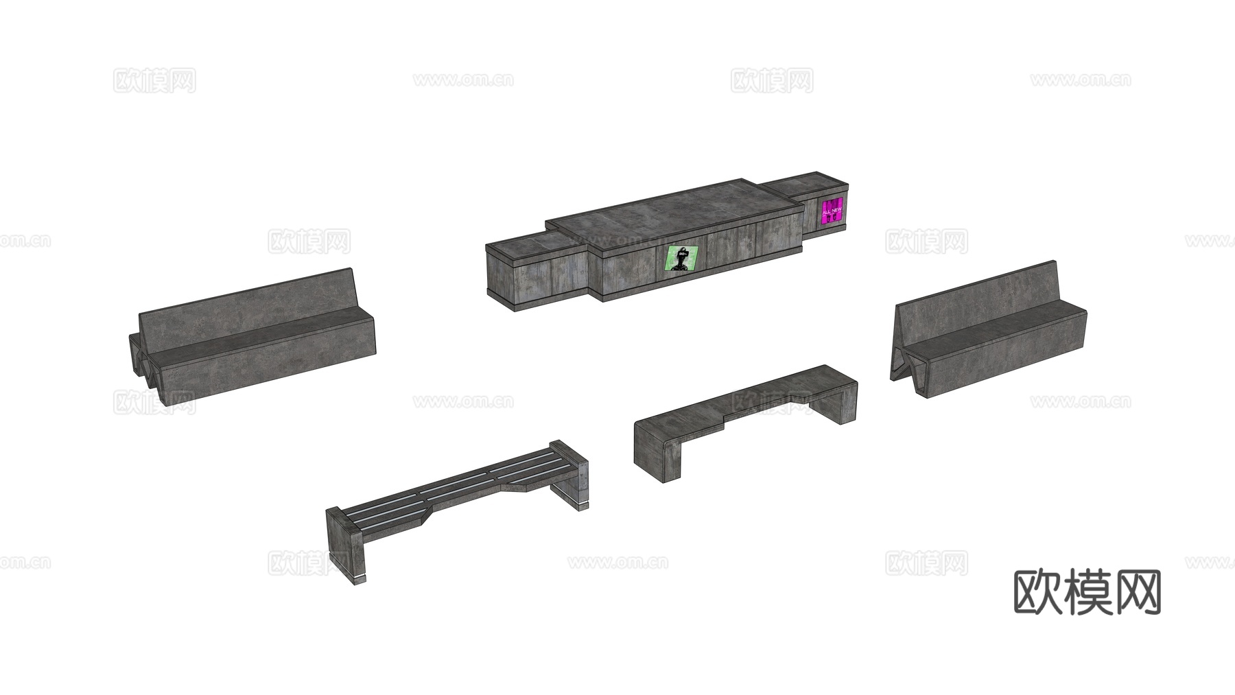 未来城市公共座椅 长椅 科幻长椅 赛博朋克长椅 广场长椅 公su模型