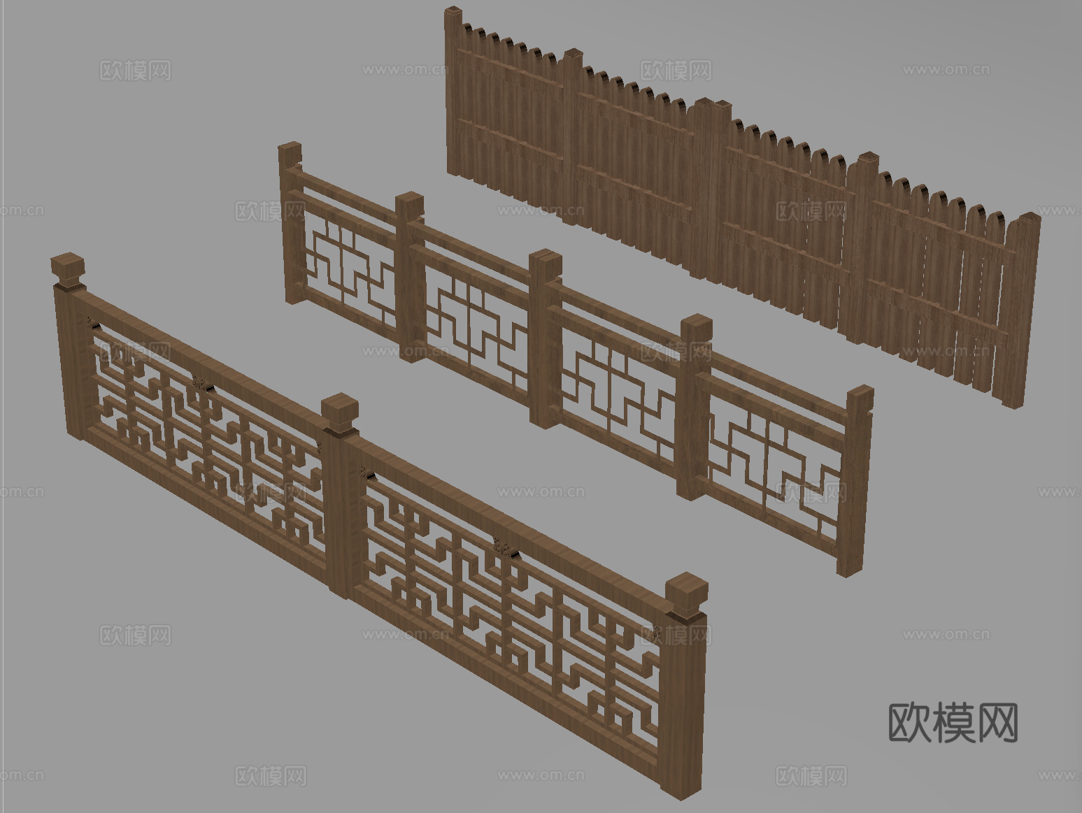 新中式栏杆护栏 栅栏围栏 实木围栏护栏su模型