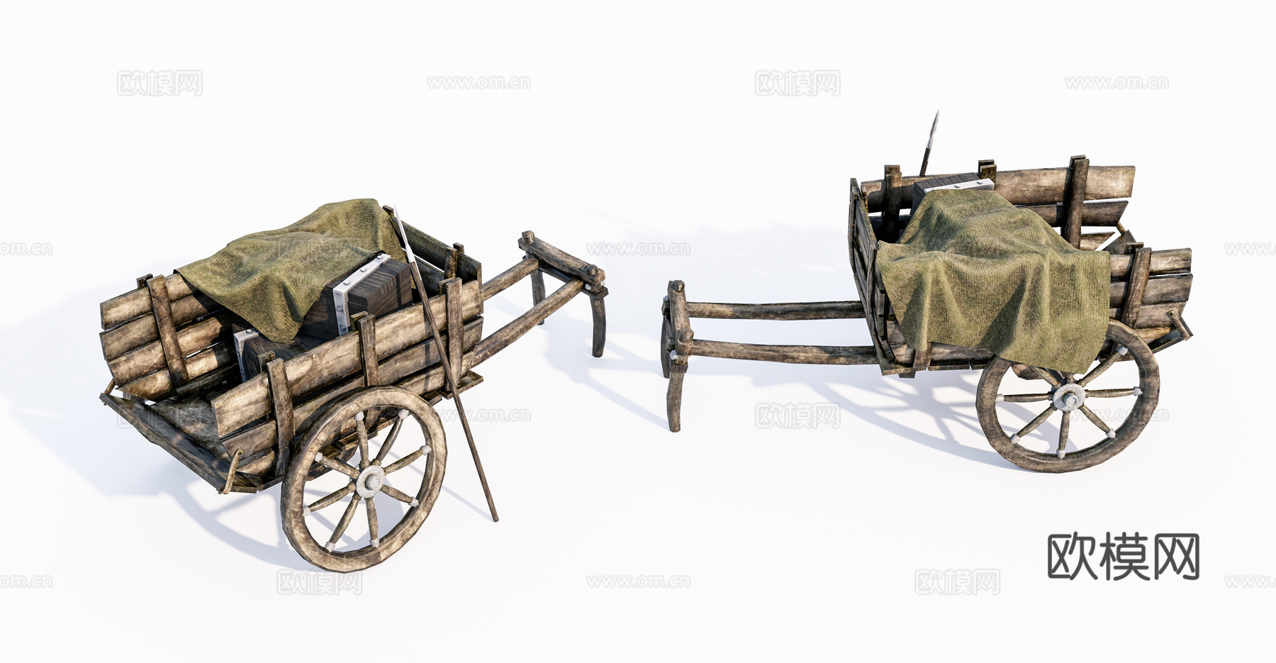 老旧木车 木推车su模型