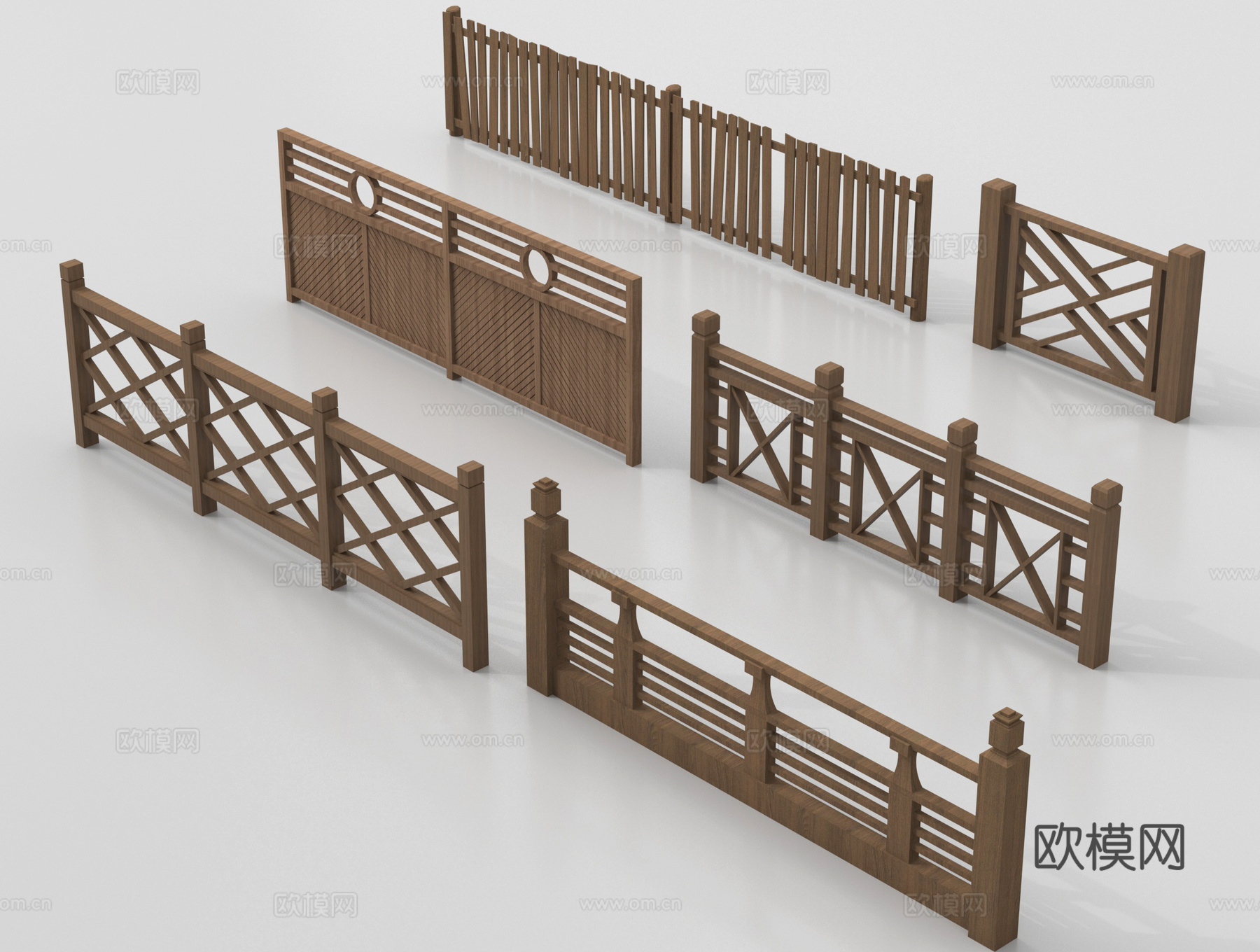 中式围栏护栏 庭院木篱笆栅栏 实木栏杆围挡3d模型下载