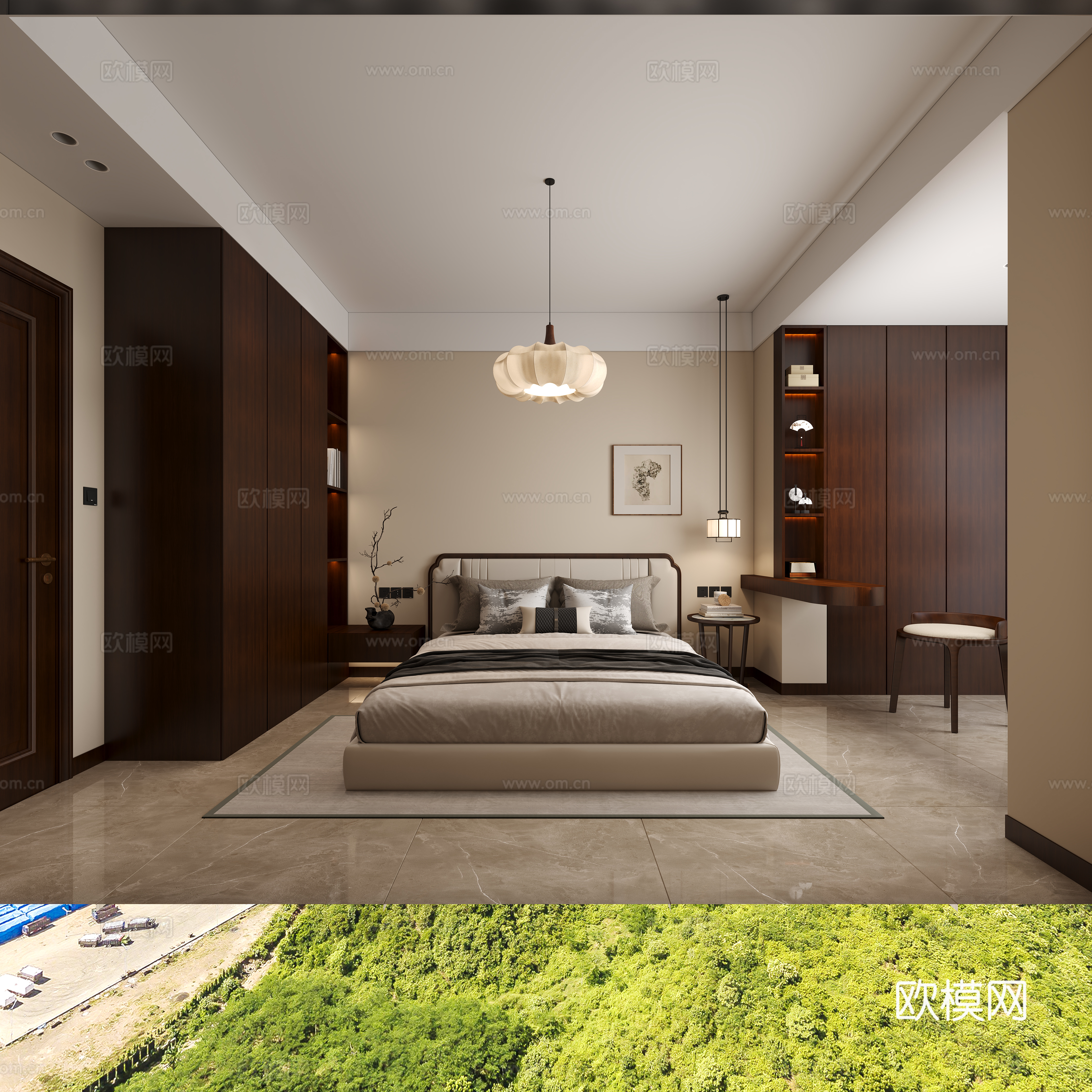 中式卧室3d模型下载（渲染图1）