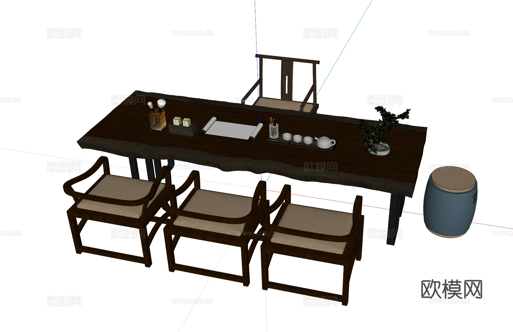 中式茶桌椅su模型下载（渲染图2）