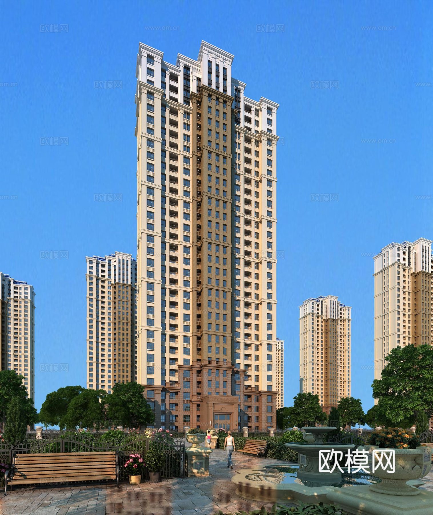 欧式古典欧式高层住宅外观3d模型下载