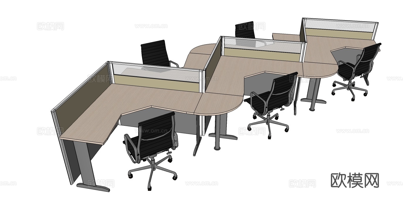 办公工位 办公班台 办公家具 工位 办公室 转角工位su模型