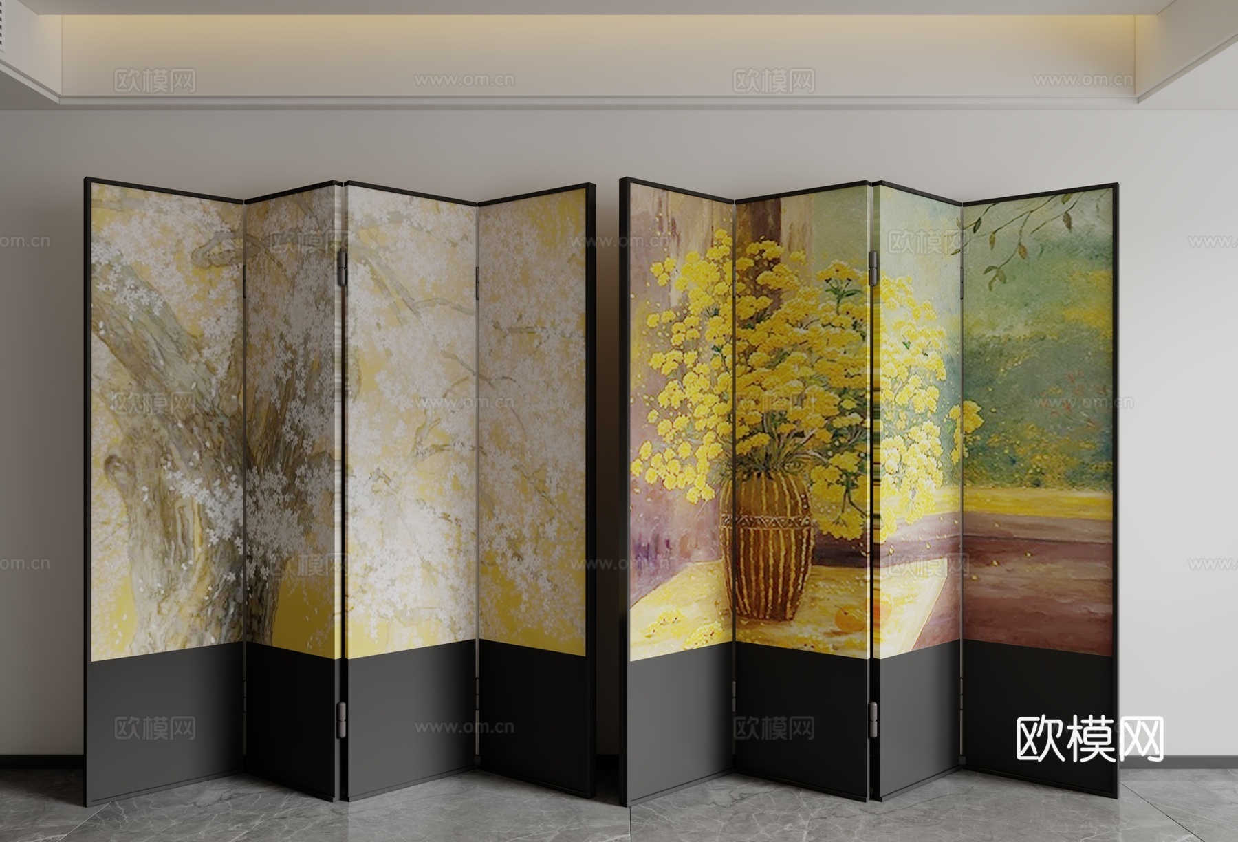 现代中古风屏风3d模型