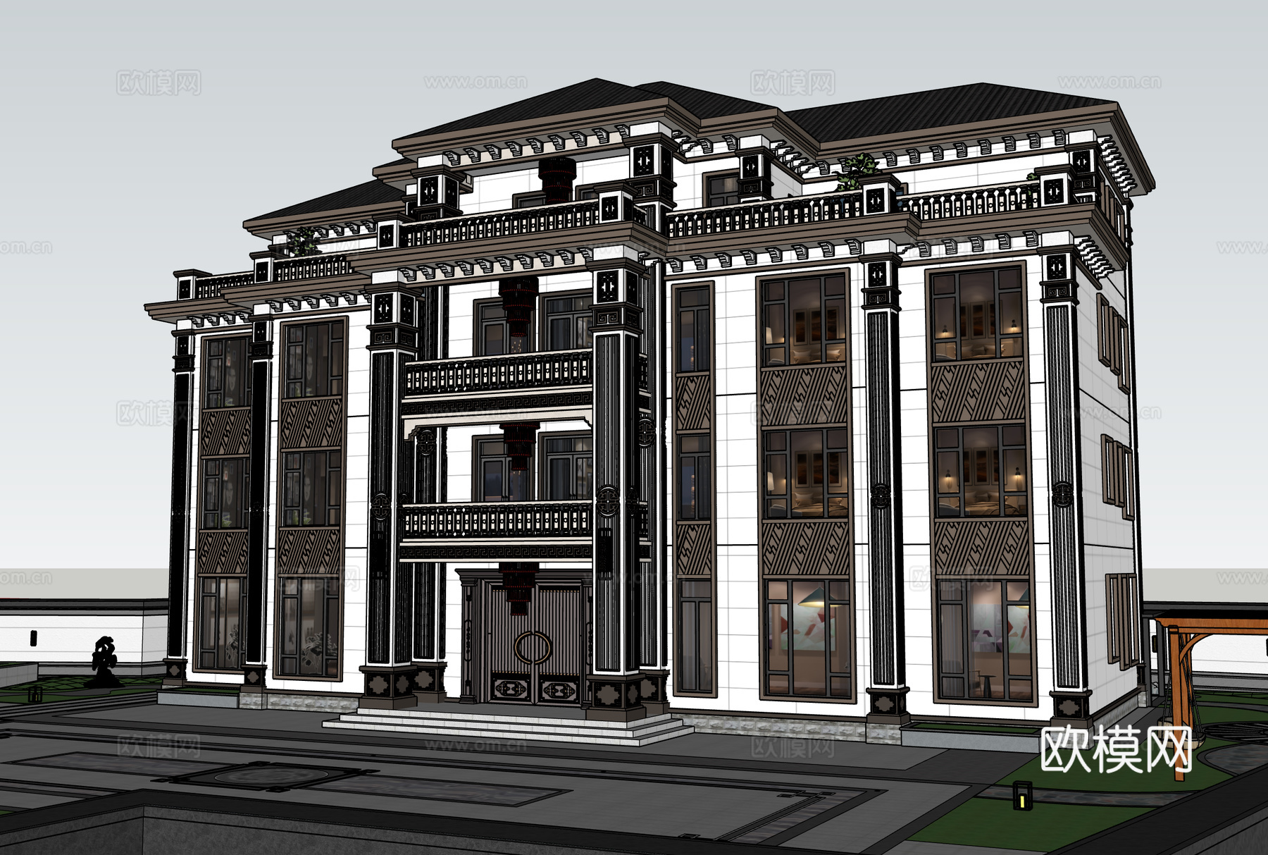 双拼/新中式风格/中式风格/su模型