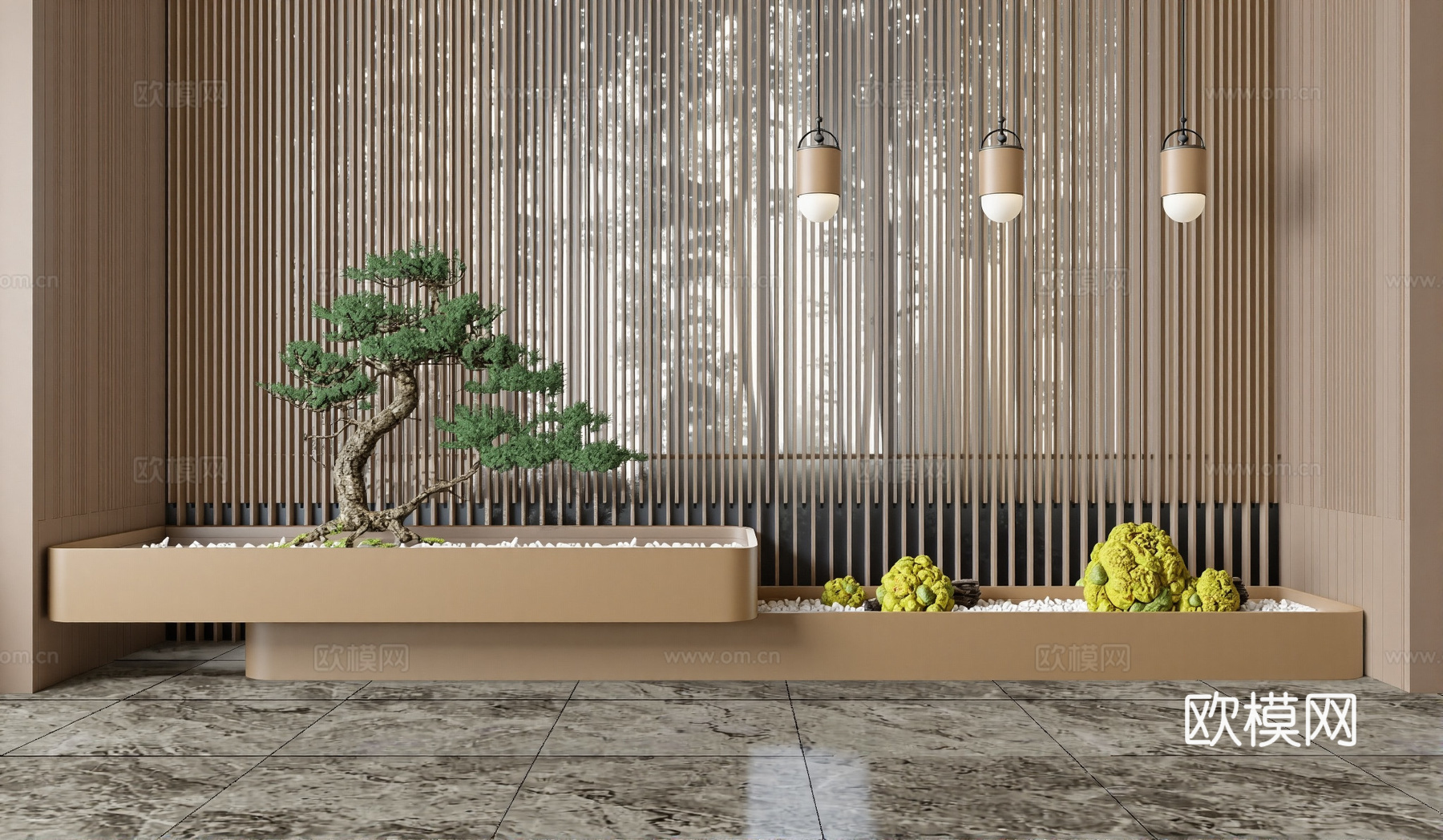 新中式枯山水小景su模型