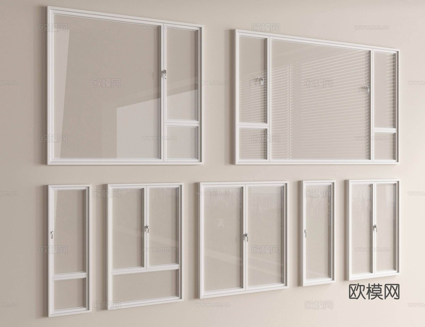 现代窗组合 平开窗 落地窗 阳台窗su模型