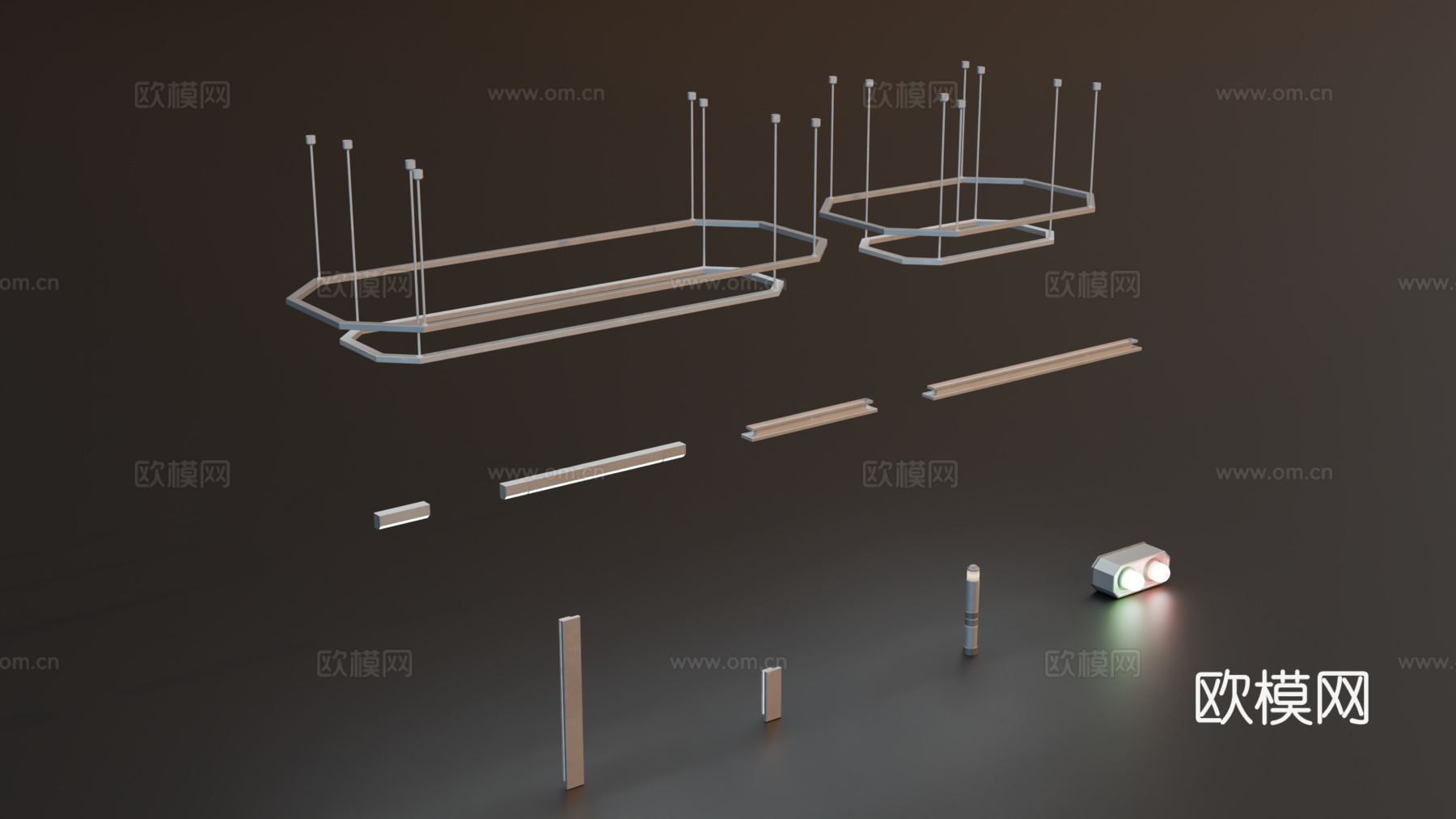 科幻灯 赛博朋克灯 吊灯 壁灯 警示灯su模型