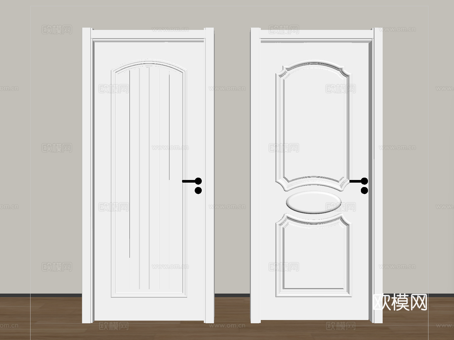 中式单开门 入户门 实木门 卧室门su模型