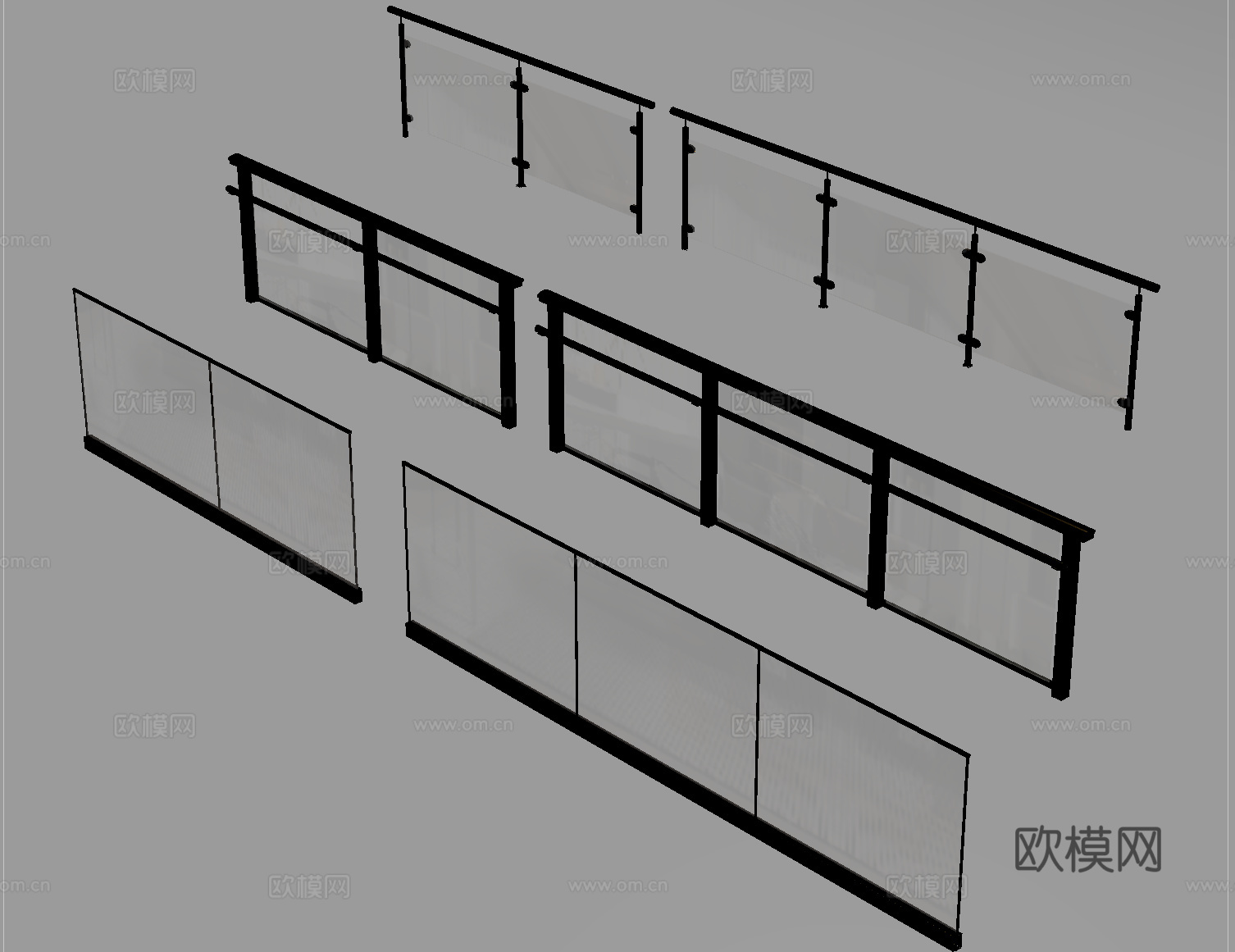 现代围栏护栏 玻璃栏杆 护栏 扶手 阳台护栏su模型