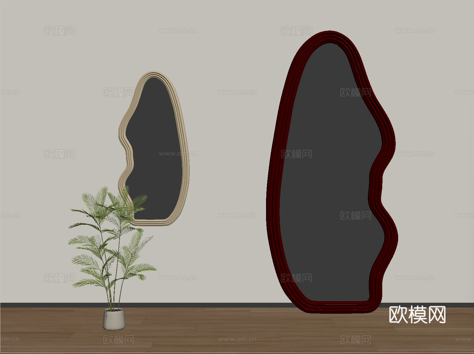 中古风镜子 化妆镜 装饰镜 落地镜su模型