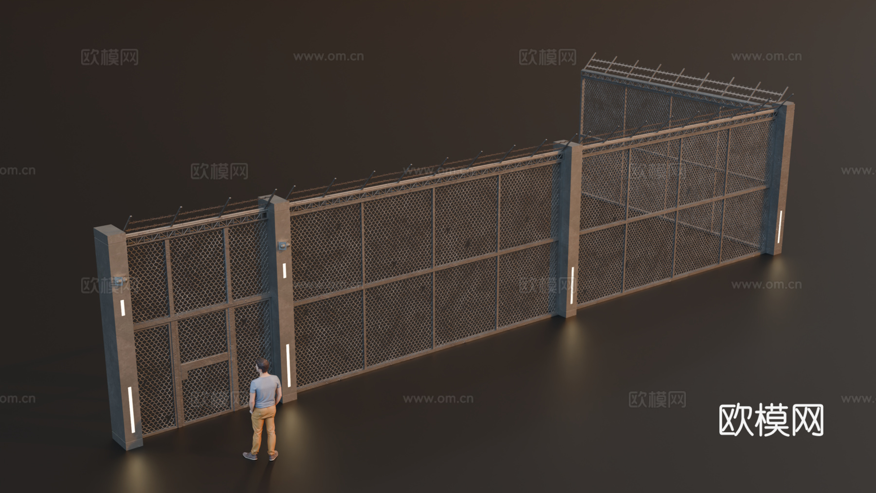 铁丝网围墙 基地围墙 铁网围栏 铁丝网su模型