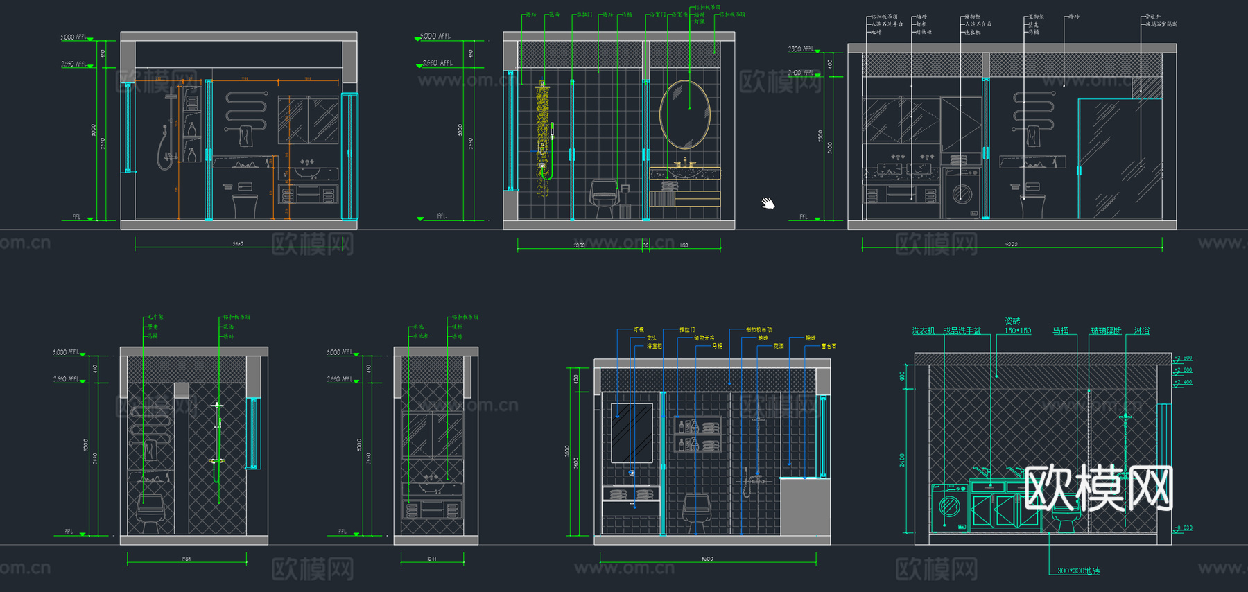 厨房立面图卫生间立面图厨卫立面图厨房卫浴立面图素材库cad施工图下载（渲染图2）