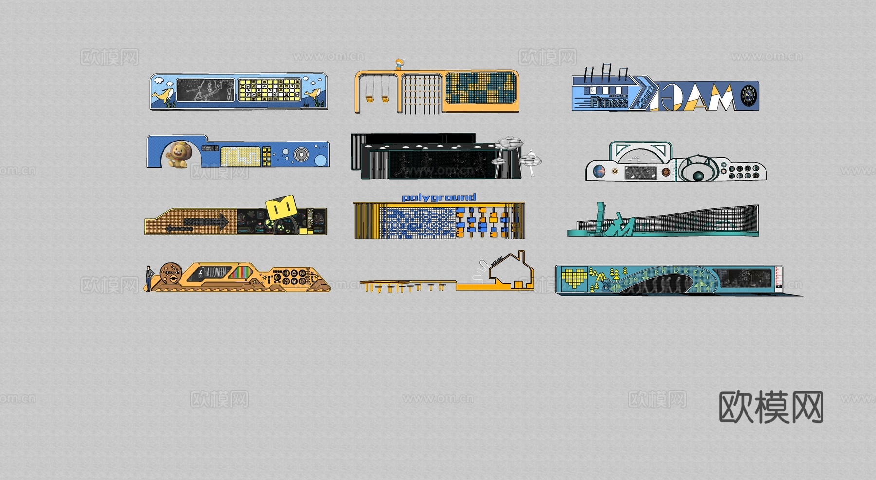 现代儿童互动景墙围墙su模型