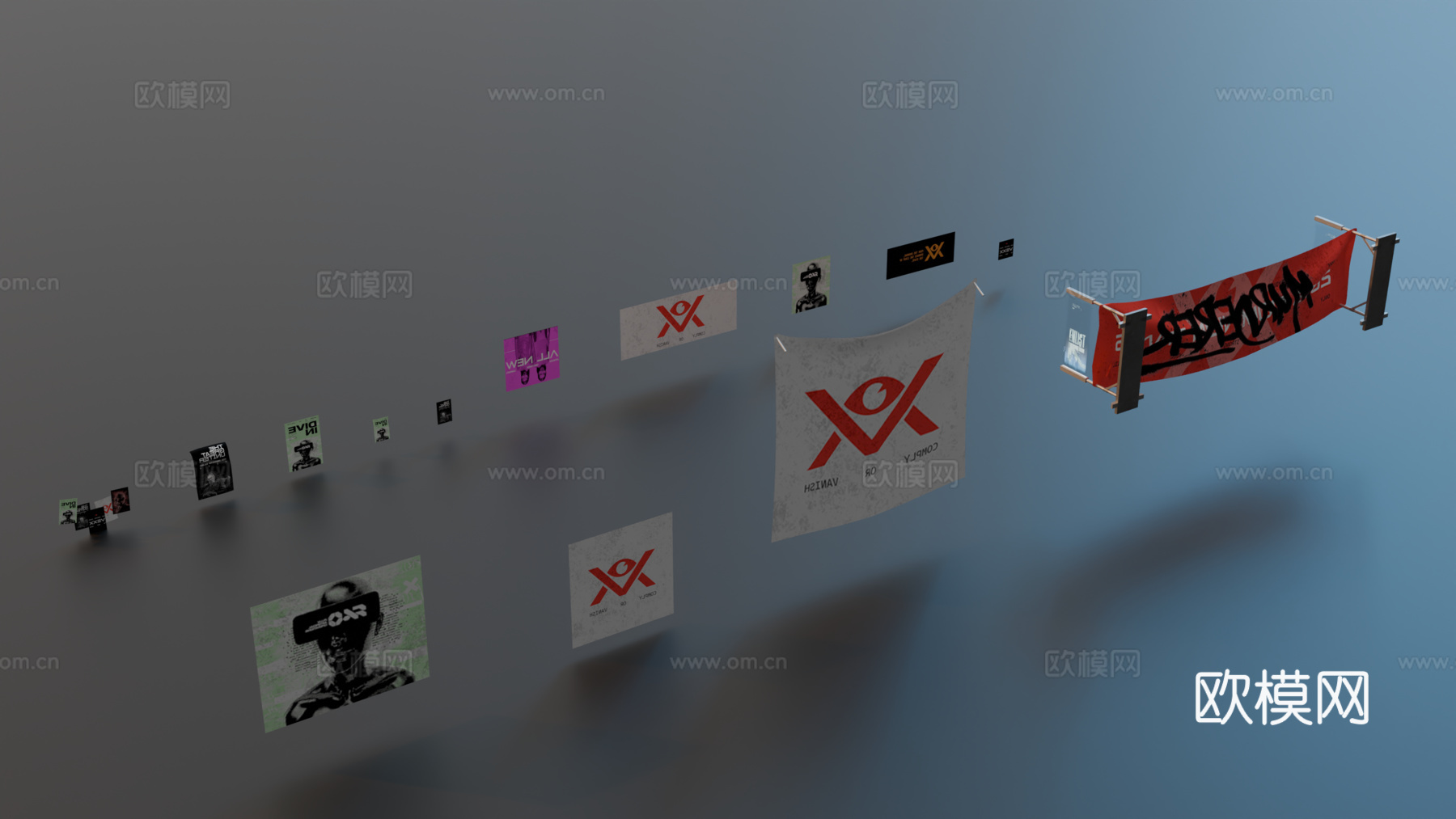 海报 街道广告画 赛博朋克广告 广告展架su模型