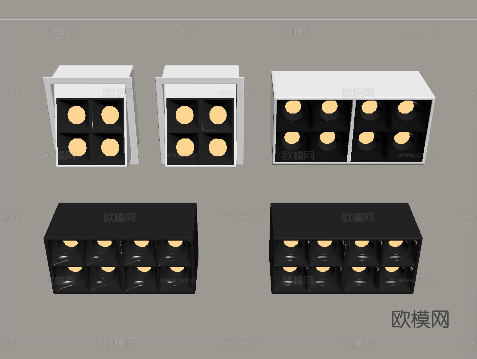 现代筒灯射灯 明装筒灯射灯 格栅灯su模型