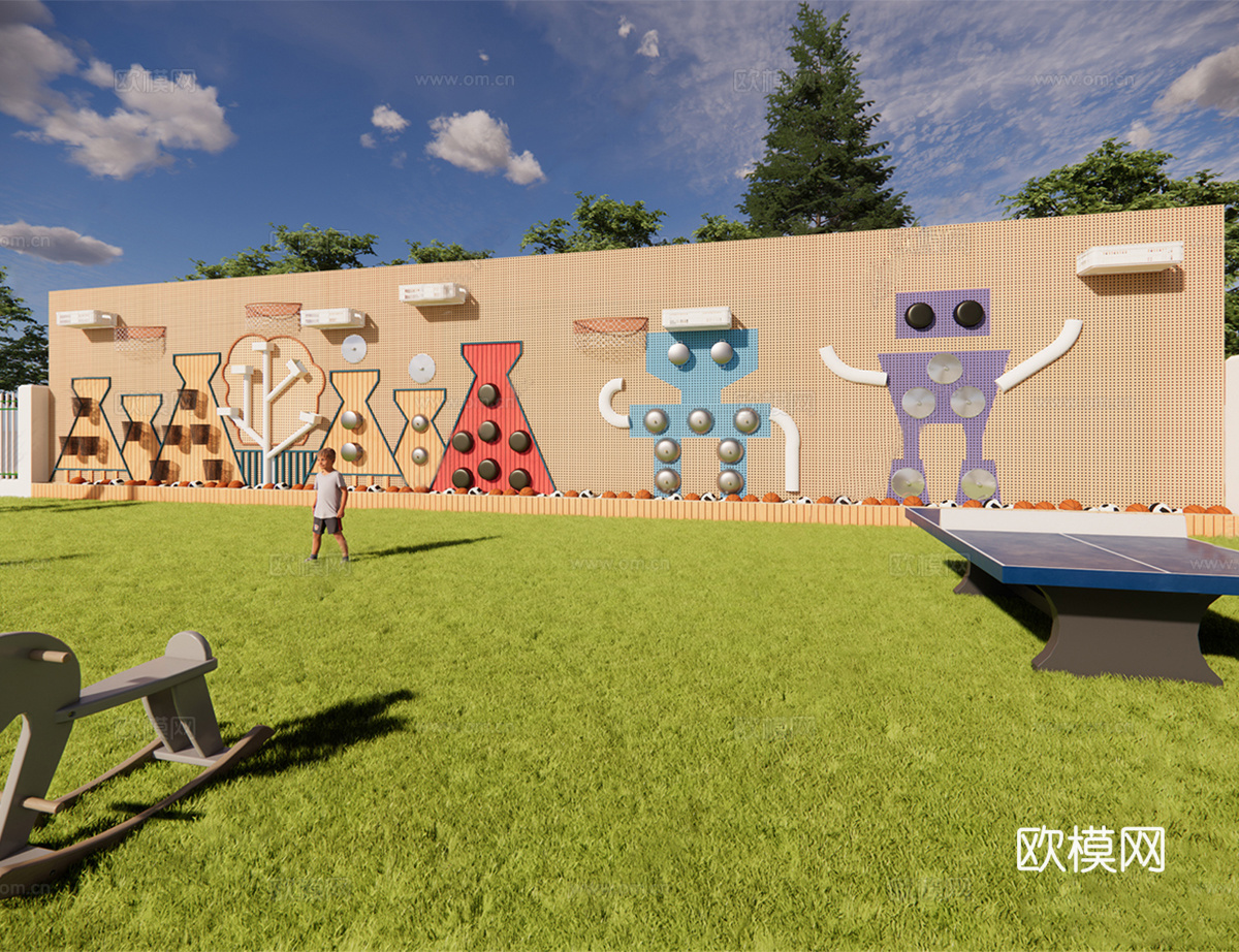 现代儿童玩具景墙 敲击墙 投球游戏墙su模型