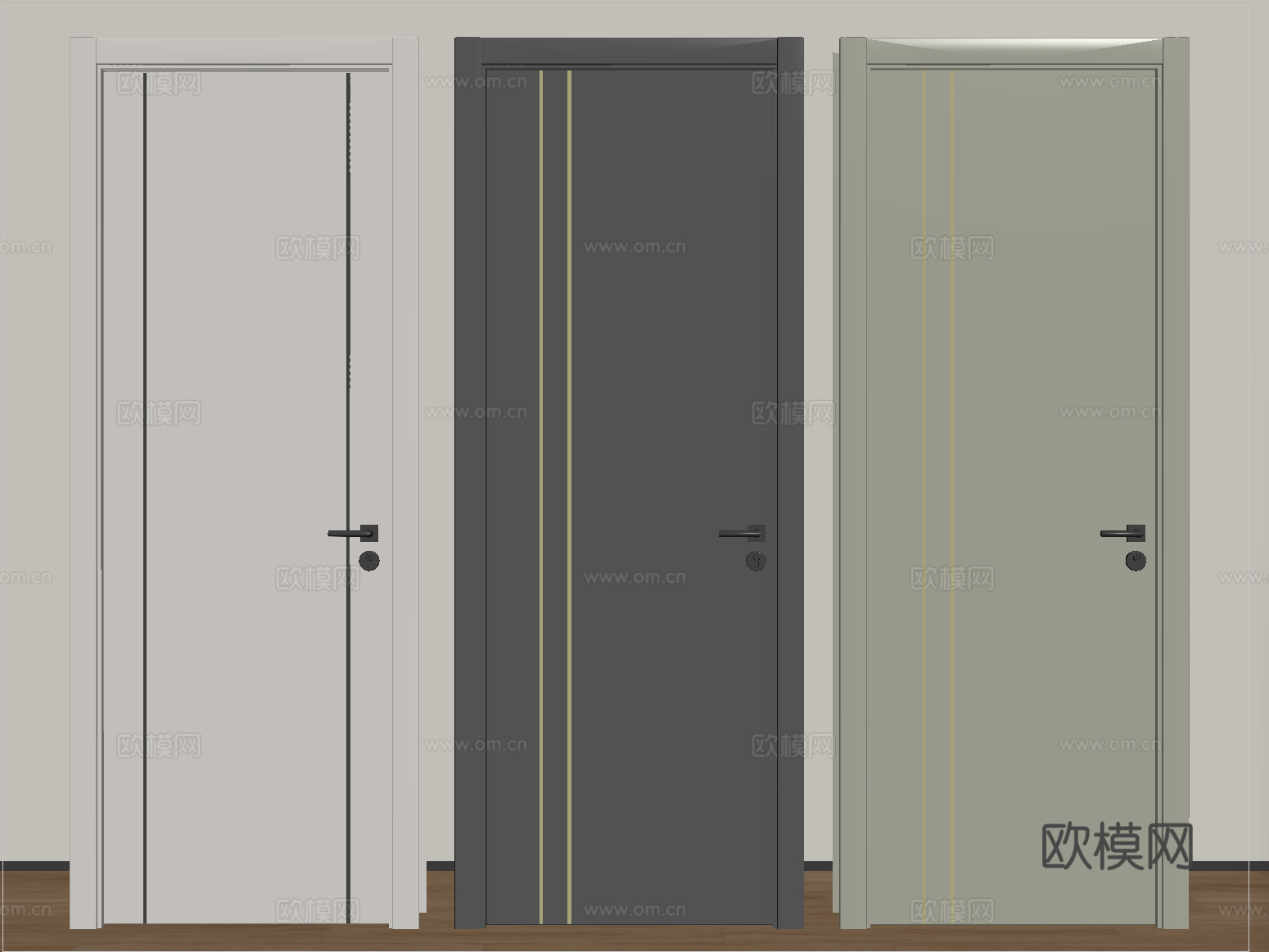 现代单开门 木门 平开门 单开门组合su模型