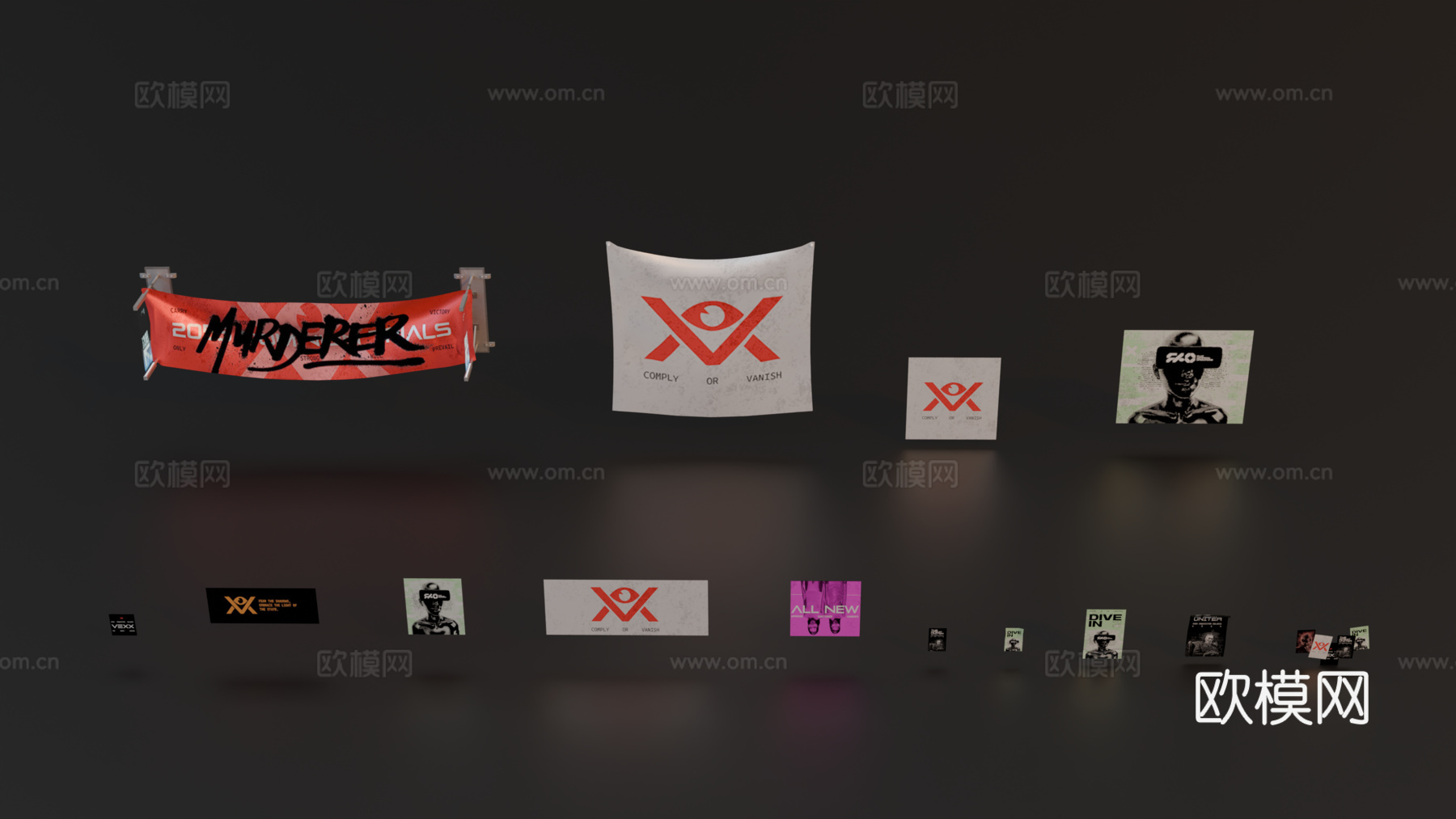 海报 街道广告画 赛博朋克广告 广告展架su模型