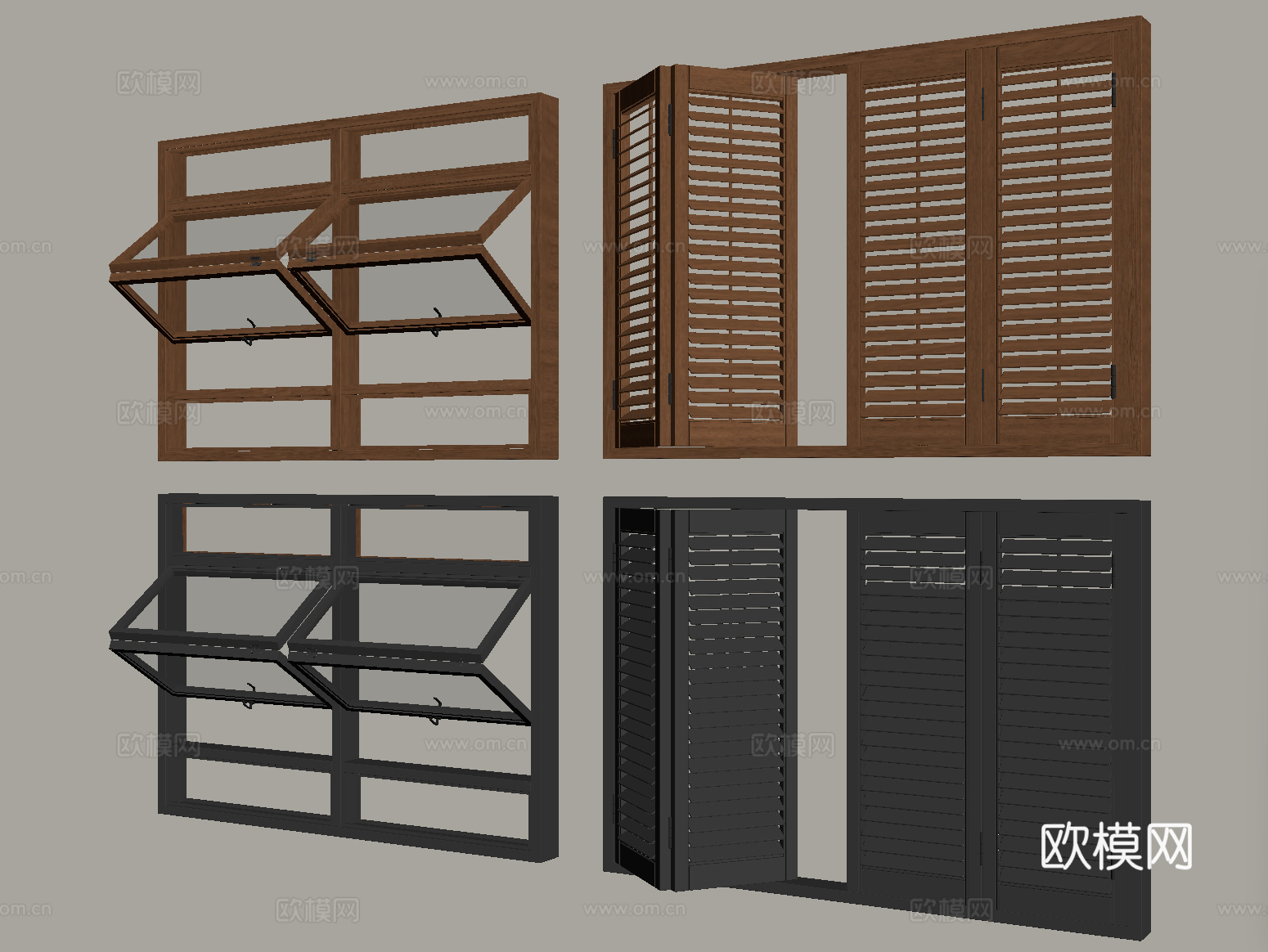 新中式折叠窗 百叶折叠窗su模型