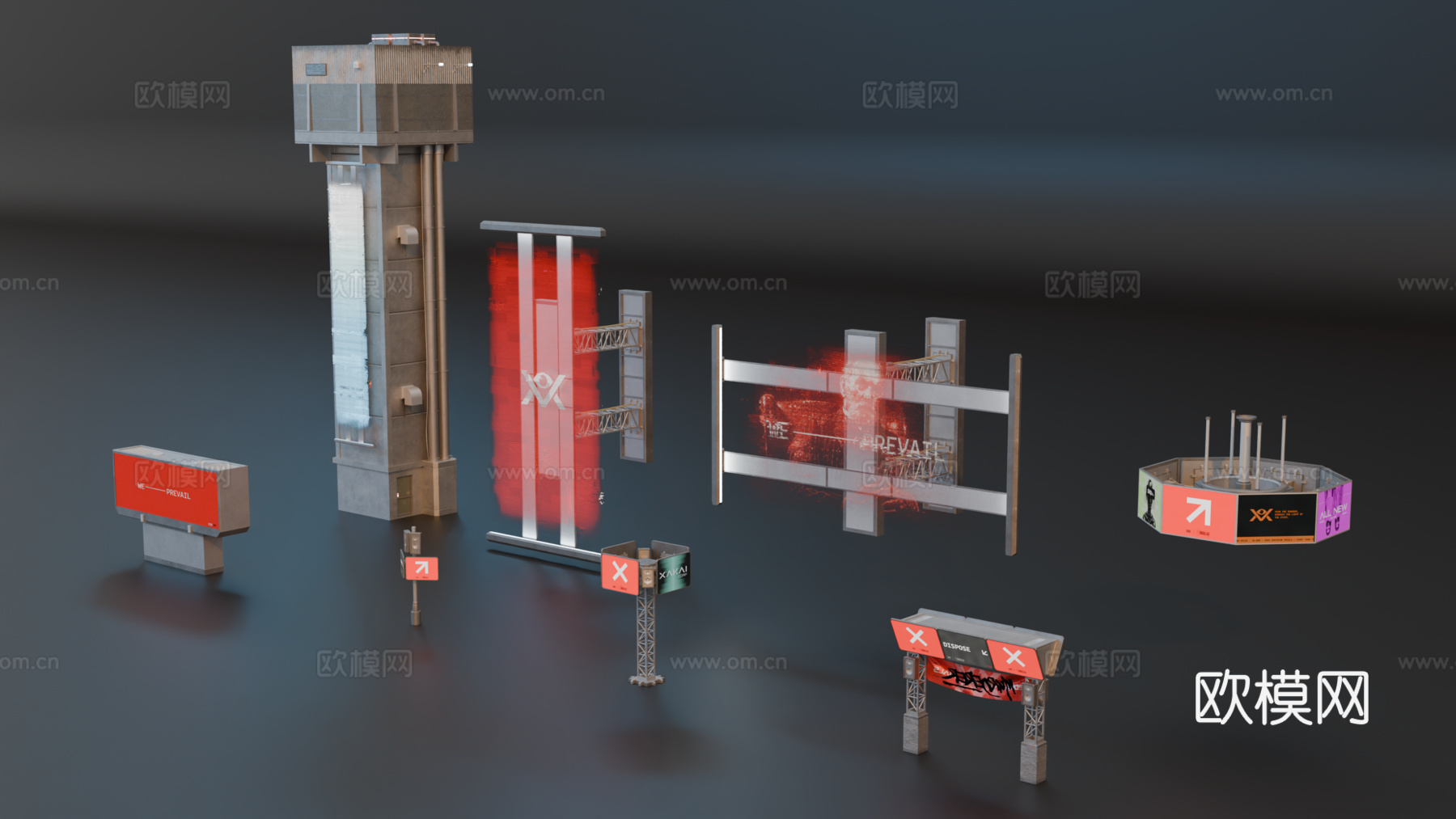 广告展示架 赛博朋克广告 街道广告架 广告画投影 数字广告投su模型