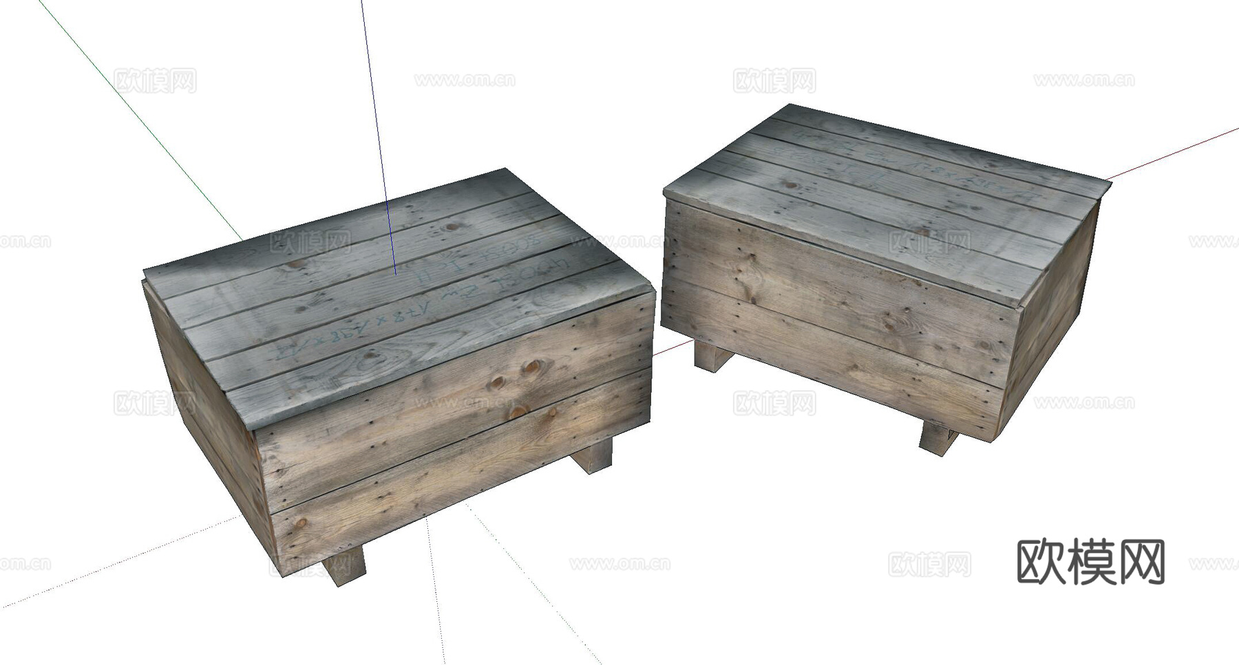 现代旧木格箱su模型