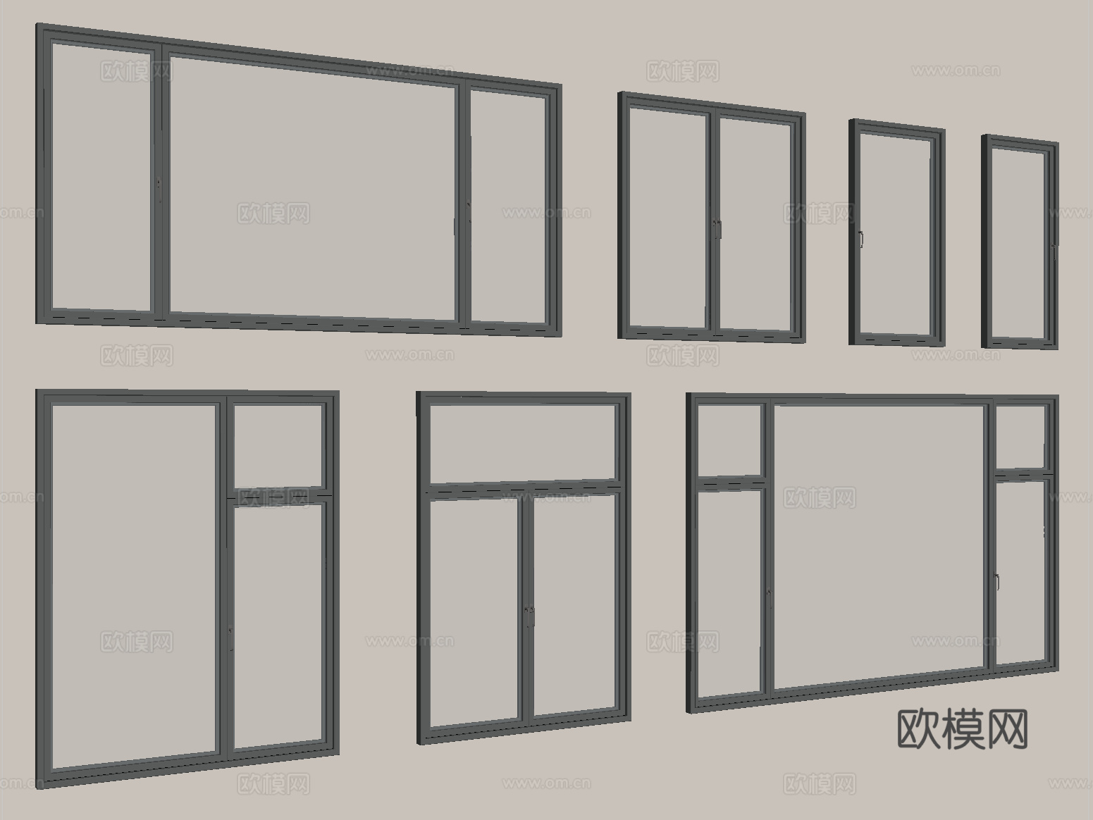 现代窗组合 平开窗 落地窗 阳台窗su模型