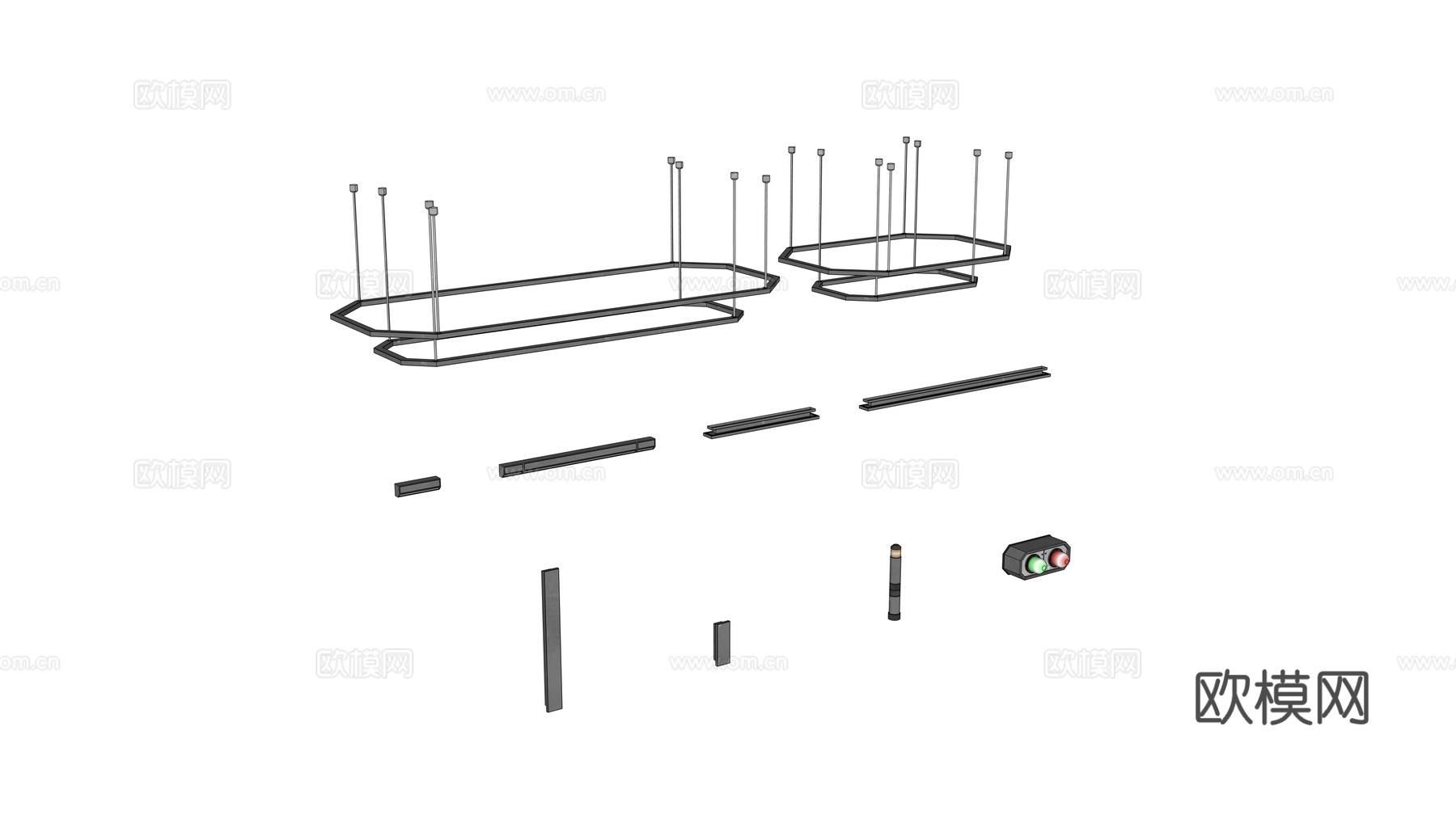 科幻灯 赛博朋克灯 吊灯 壁灯 警示灯su模型