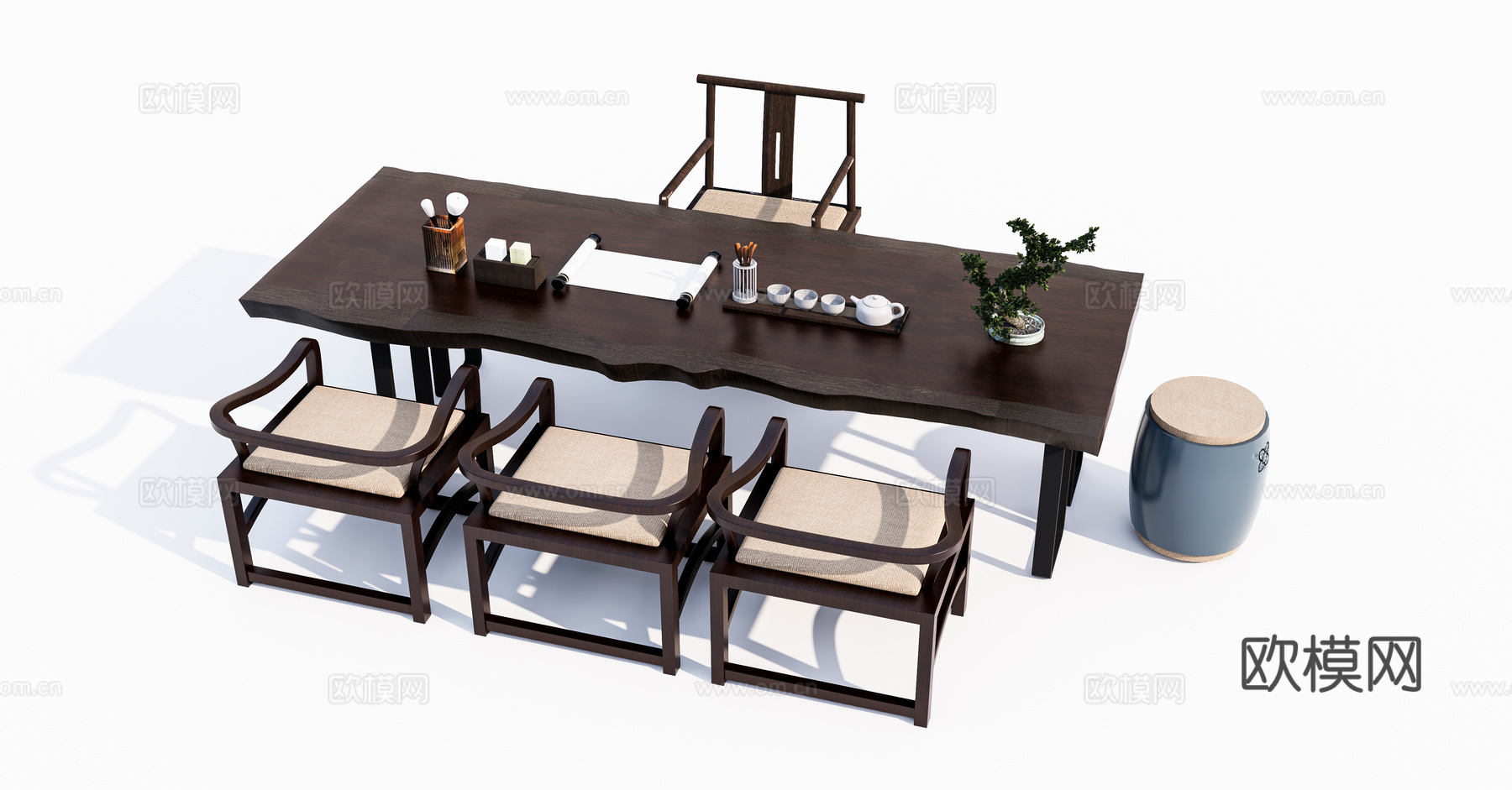 中式茶桌椅su模型下载（渲染图1）