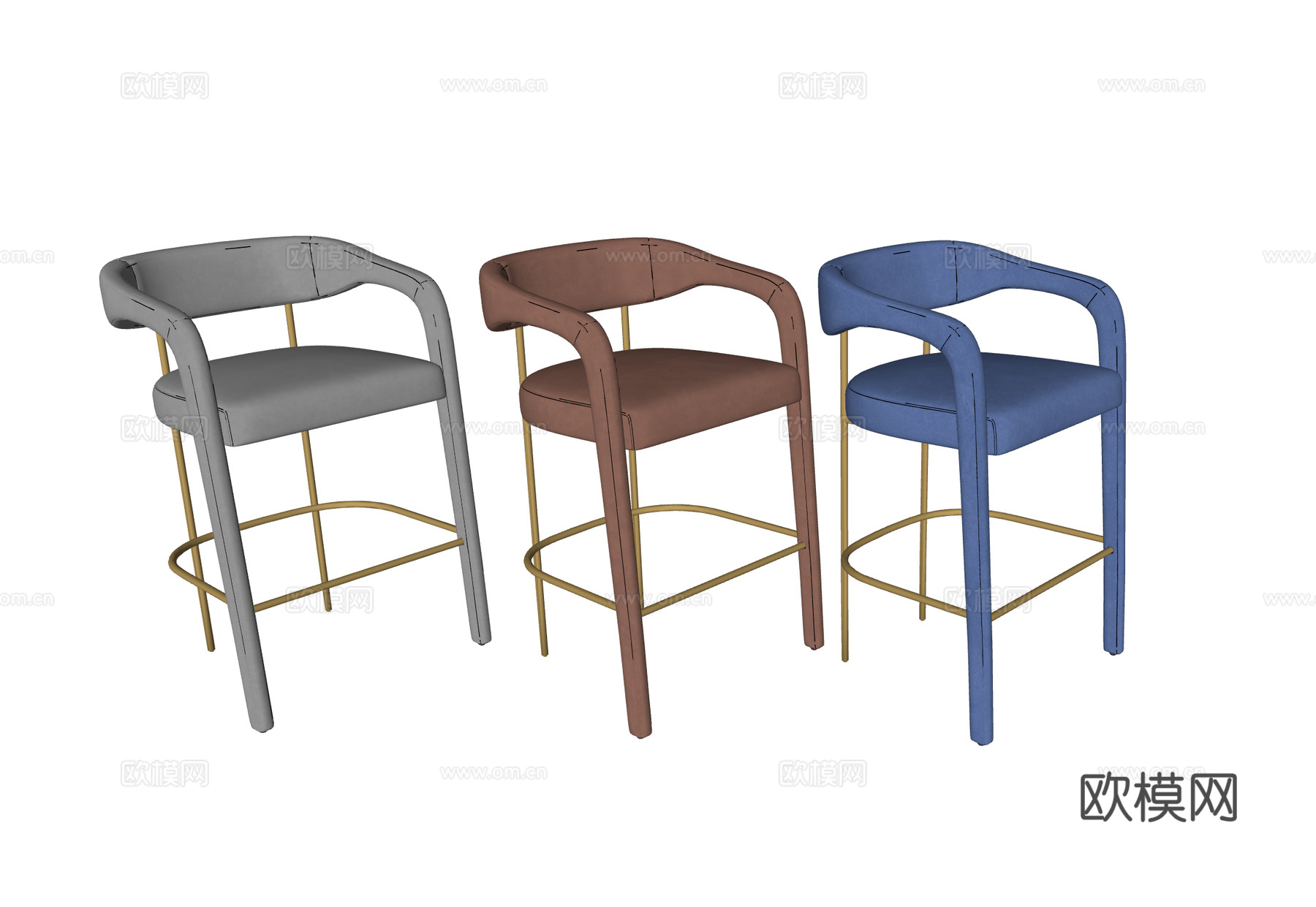 Mavia 现代轻奢吧椅 吧台椅 布艺吧椅su模型