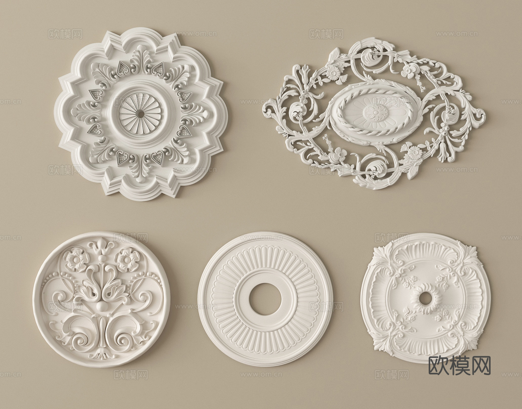 欧式雕花灯盘 灯盘底座 石膏构件su模型