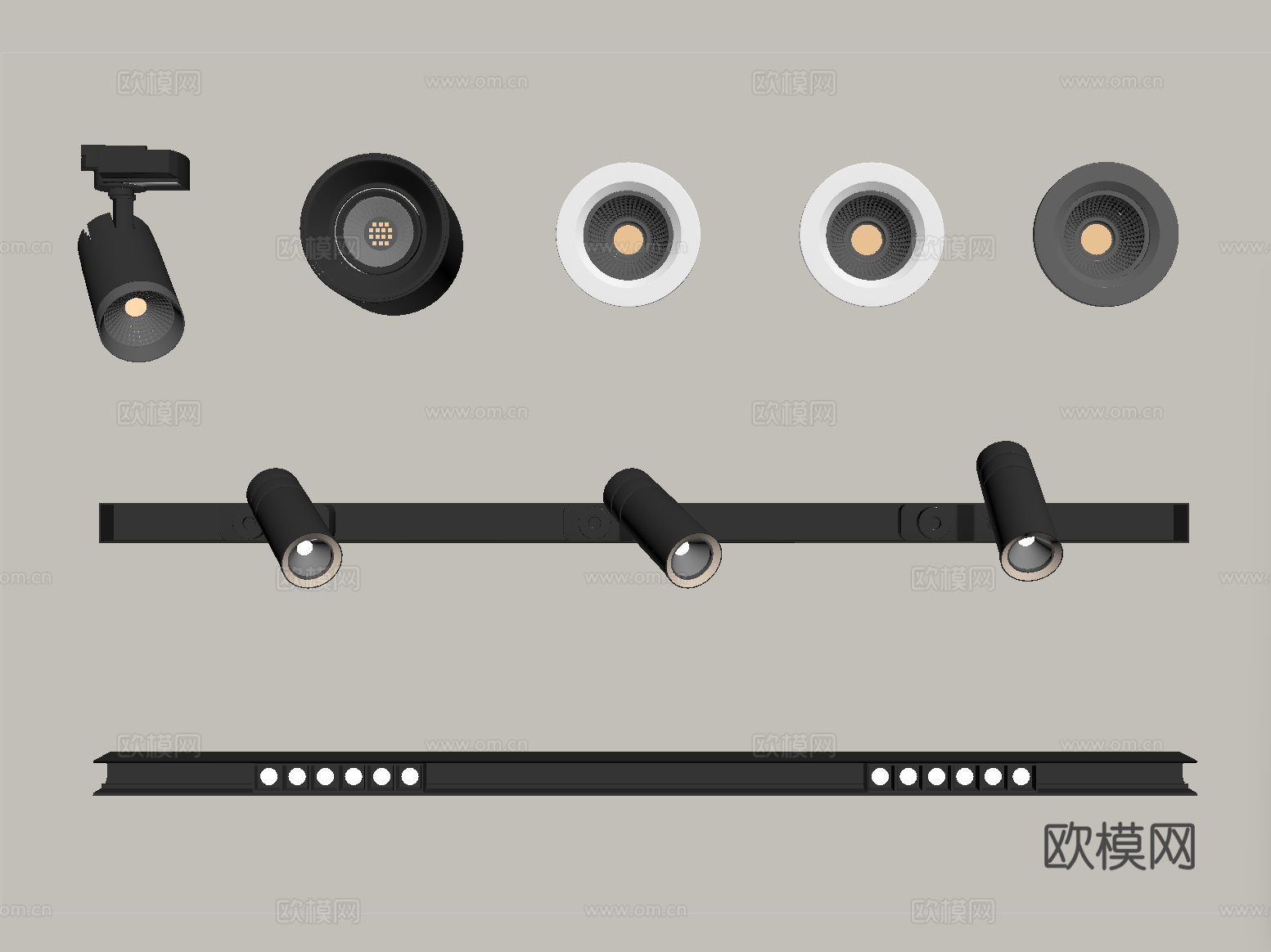现代筒灯射灯 明装筒灯射灯 轨道式射灯 线性射灯su模型