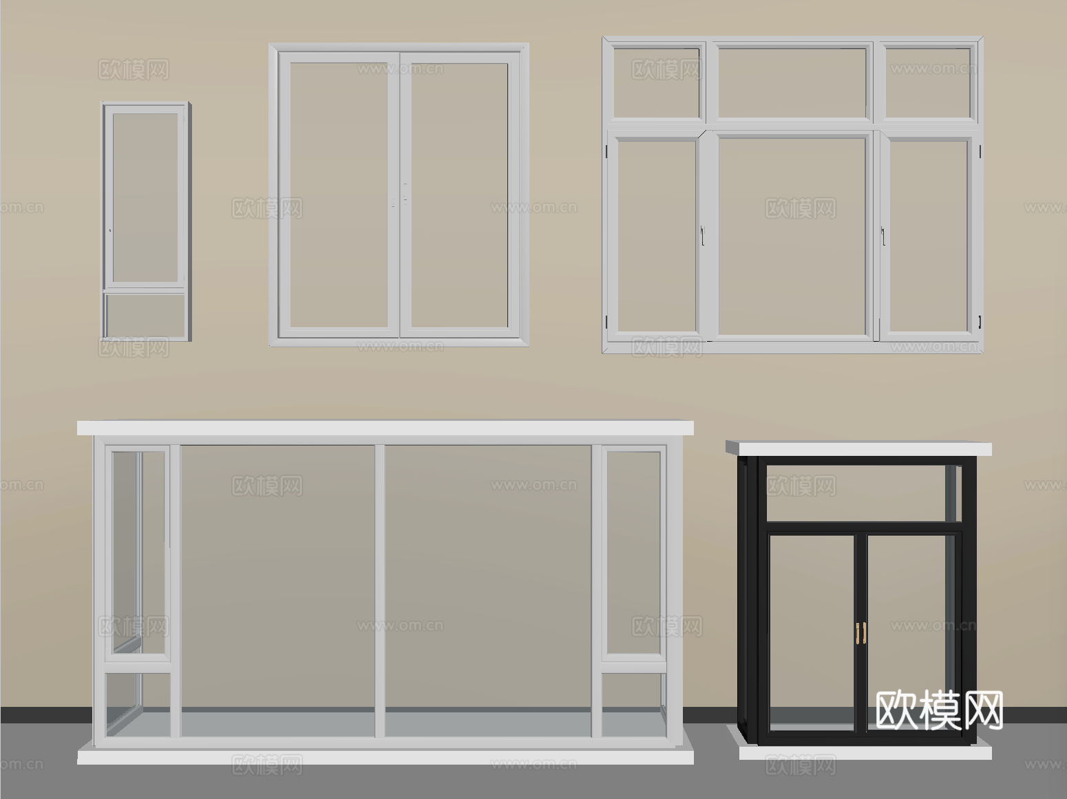现代窗组合 平开窗 推拉窗 飘窗 阳台窗  落地窗su模型