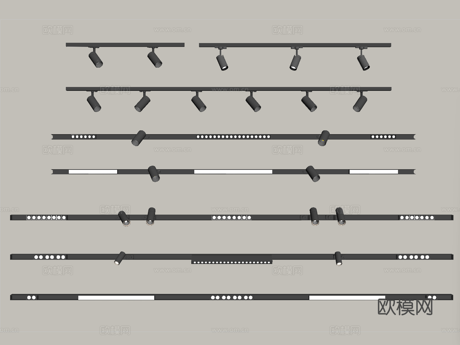 现代筒灯射灯 线形射灯 轨道射灯su模型