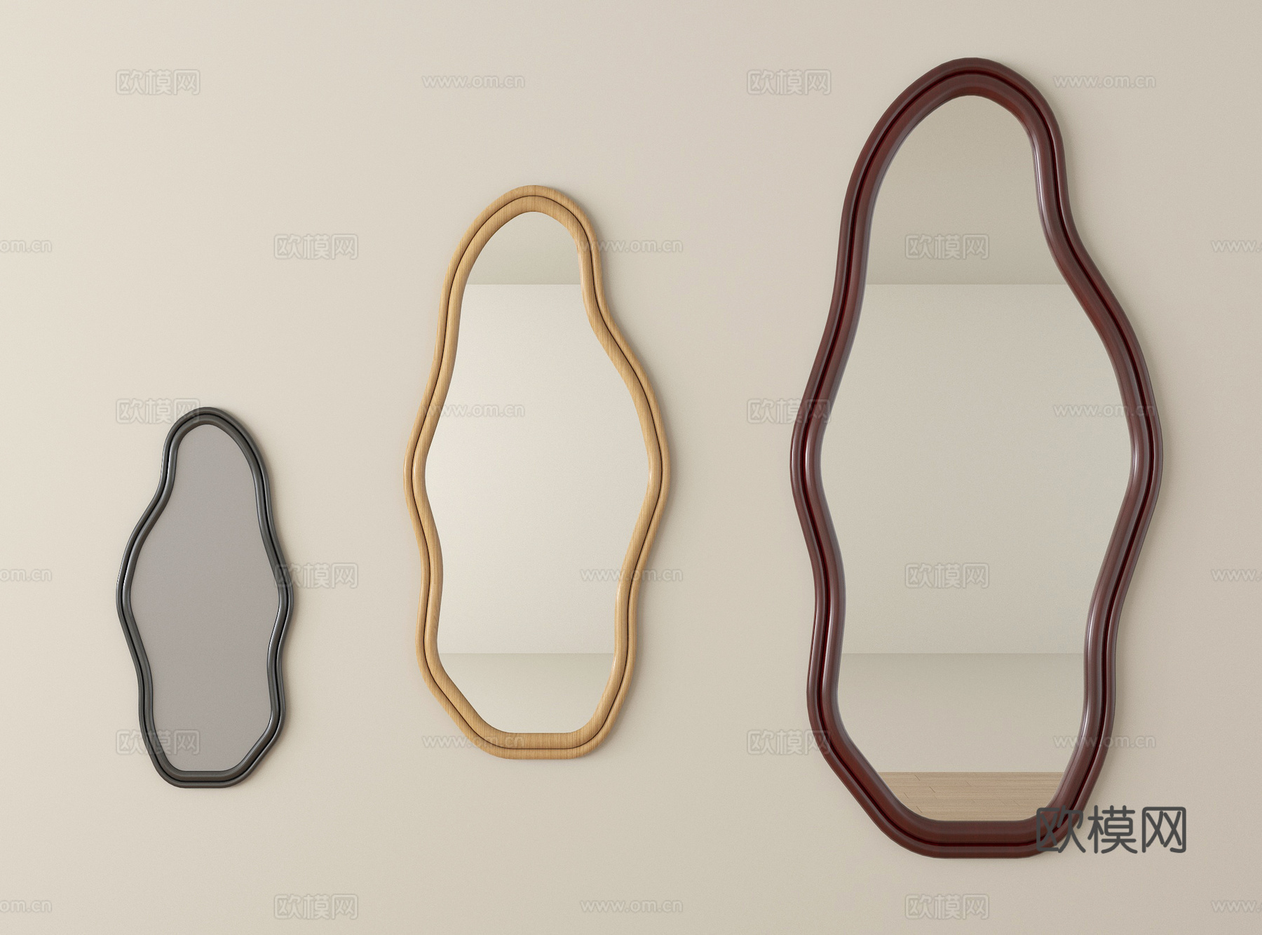 中古风镜子 化妆镜 装饰镜 落地镜su模型