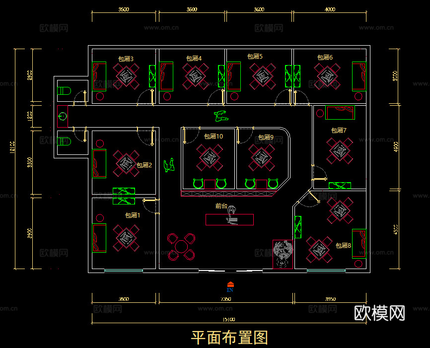 15套最新棋牌室平面设计方案cad施工图