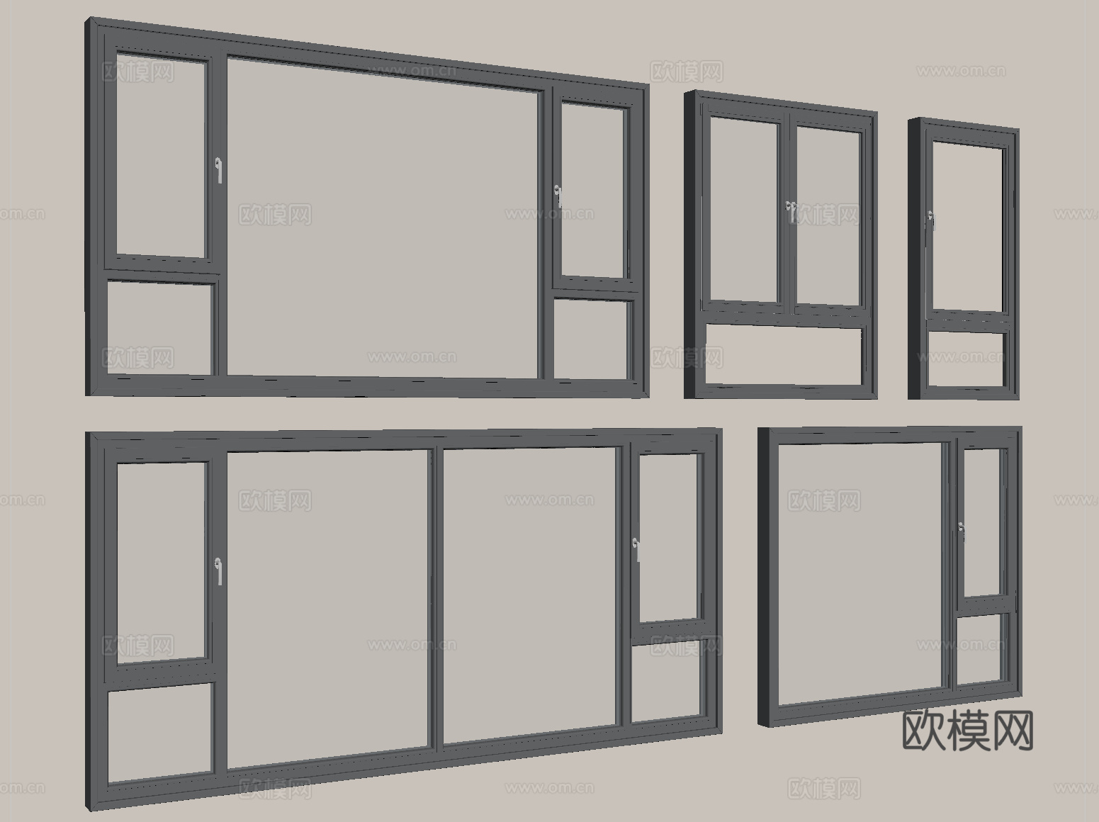 现代窗组合 平开窗 落地窗 阳台窗su模型