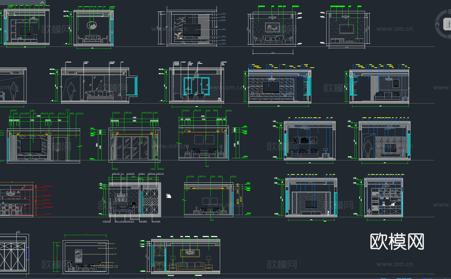 客厅立面图沙发背景墙电视背景墙客餐厅立面施工图图块图例cad施工图