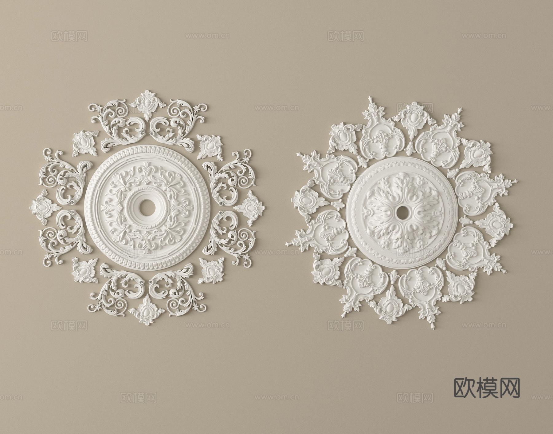 法式石膏线条 雕花 灯盘su模型